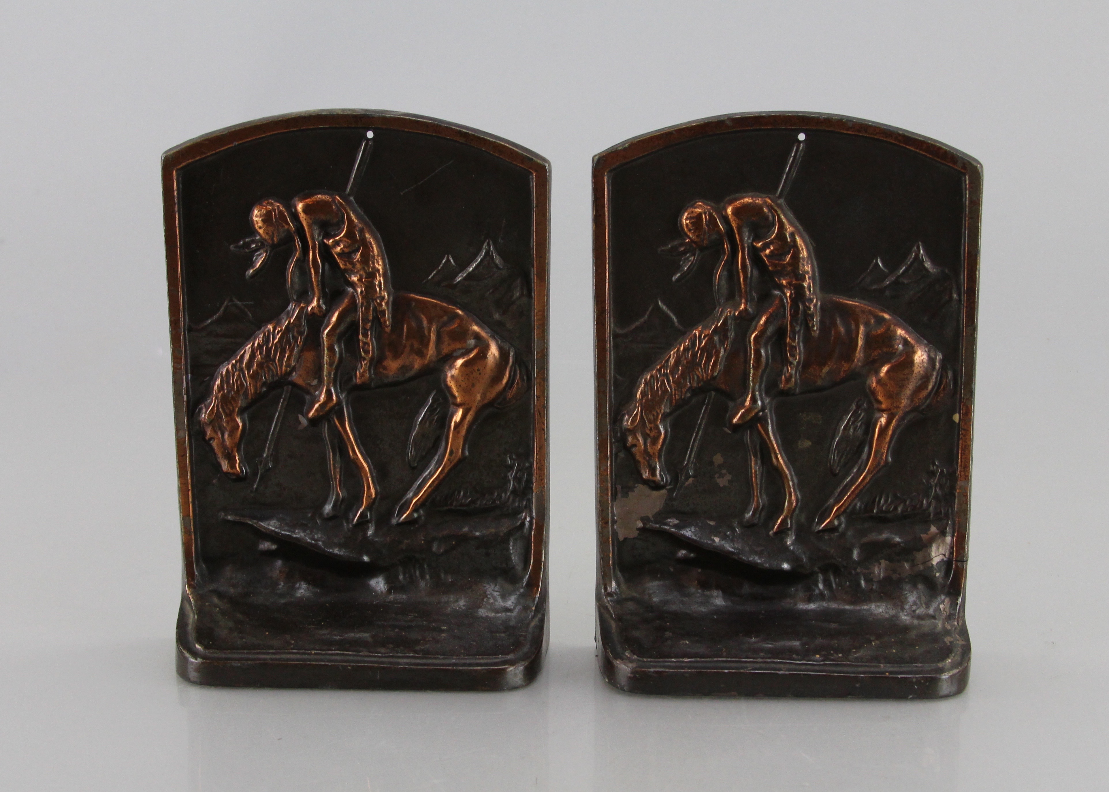 Copper Plated End Of The Trail Picture Bookends