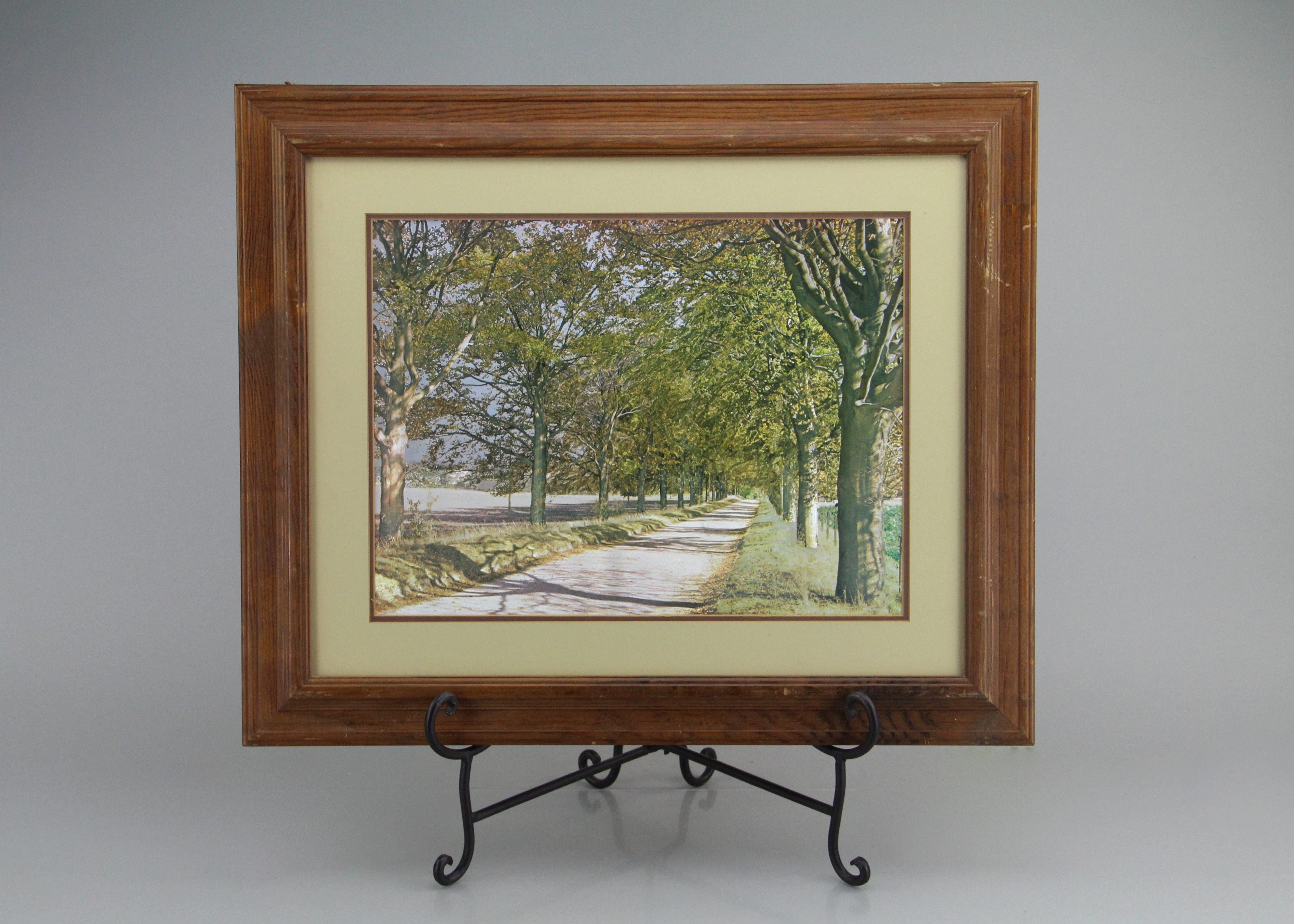 Wooden Framed English Imported Nature Scene Metal Etching