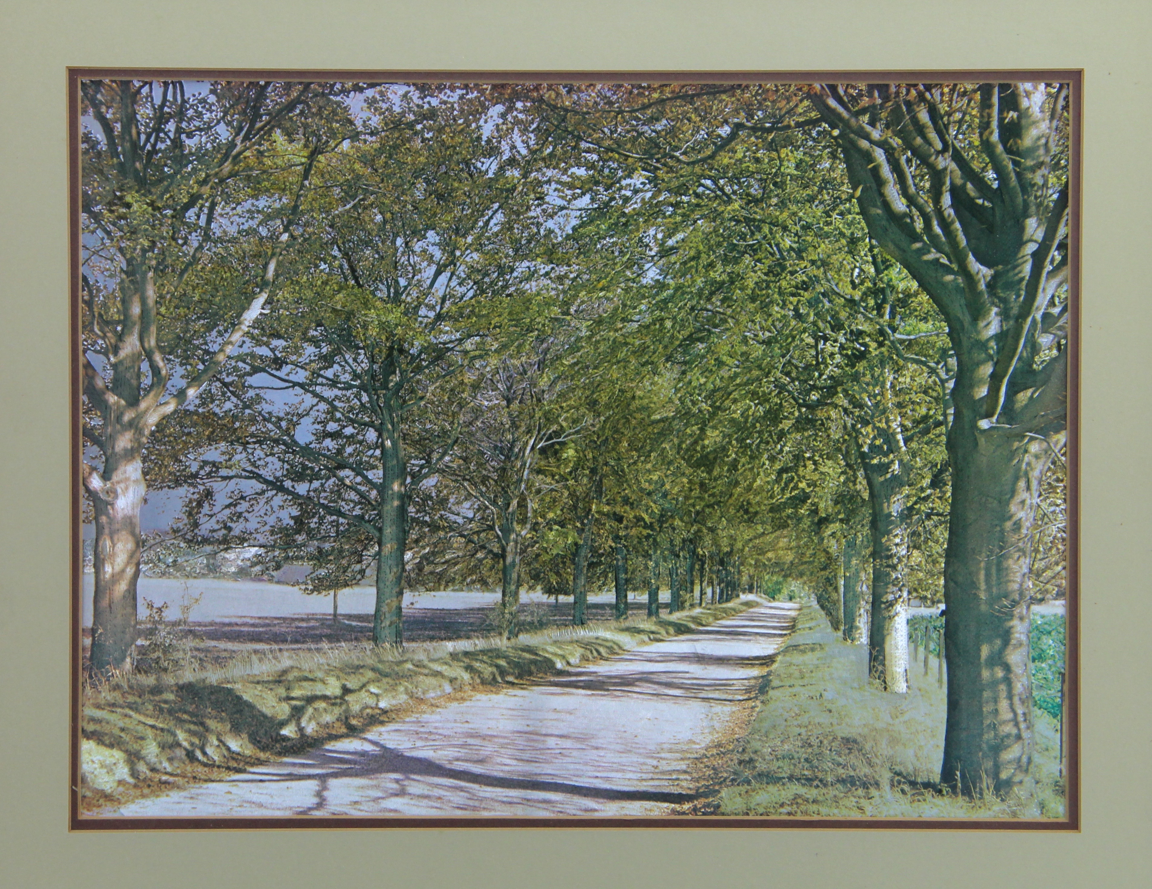 Wooden Framed English Imported Nature Scene Metal Etching