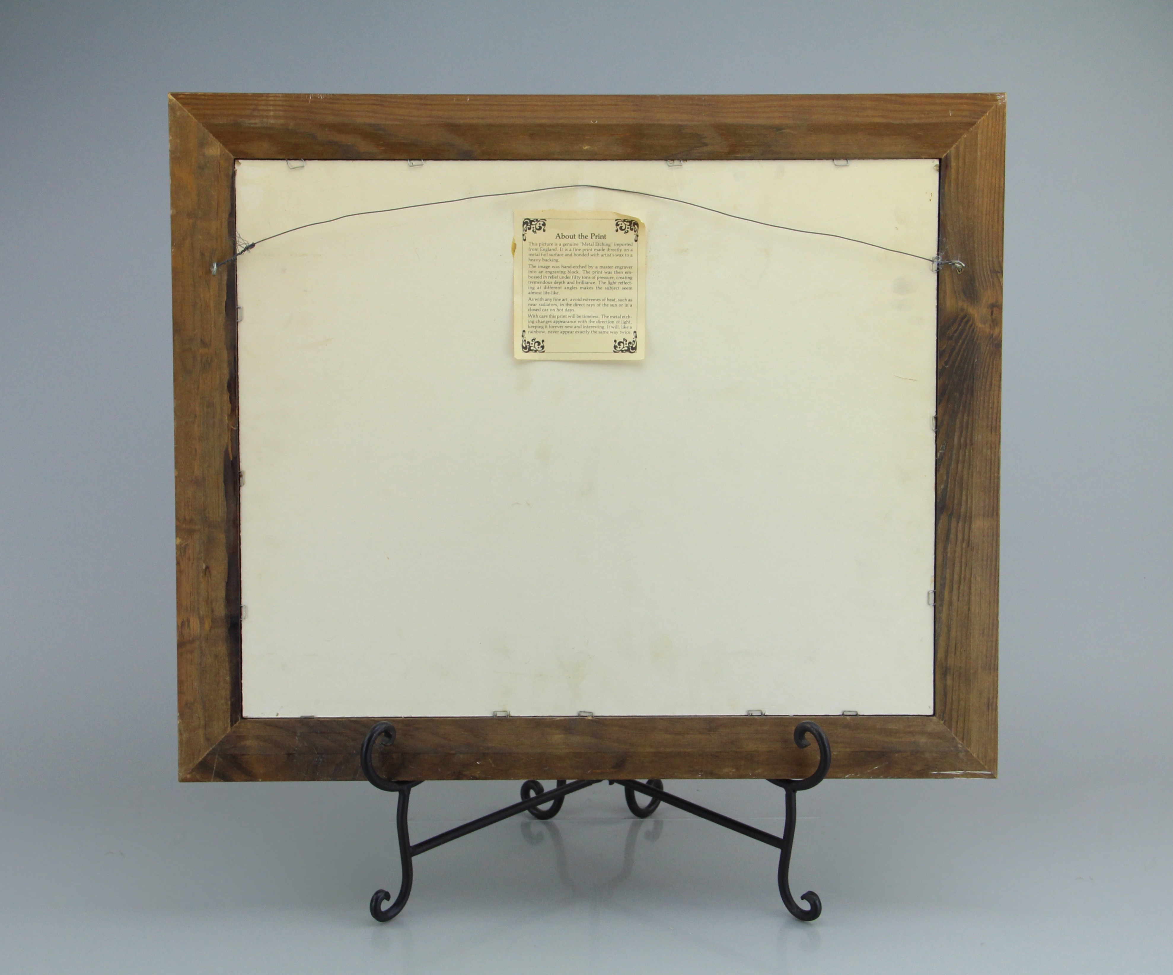 Wooden Framed English Imported Nature Scene Metal Etching