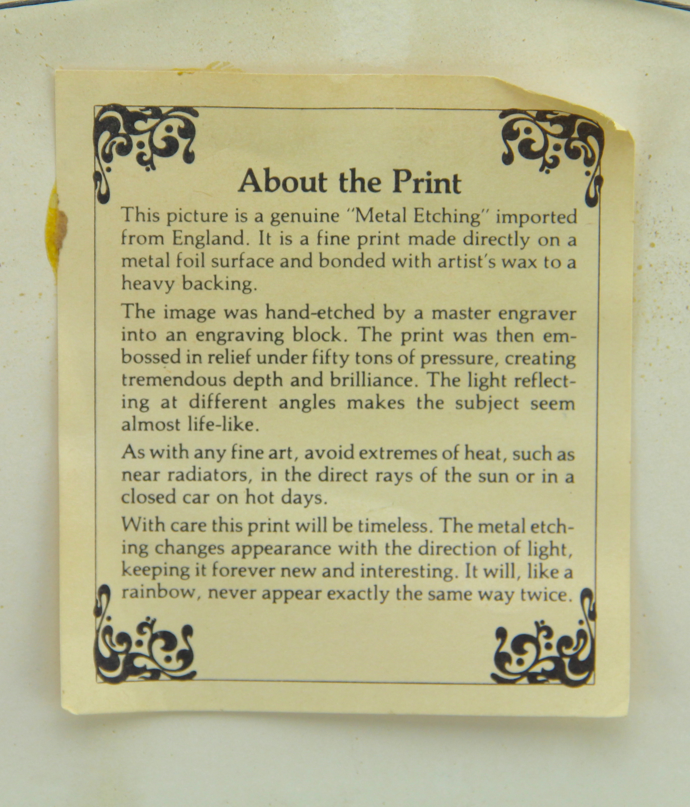 Wooden Framed English Imported Nature Scene Metal Etching