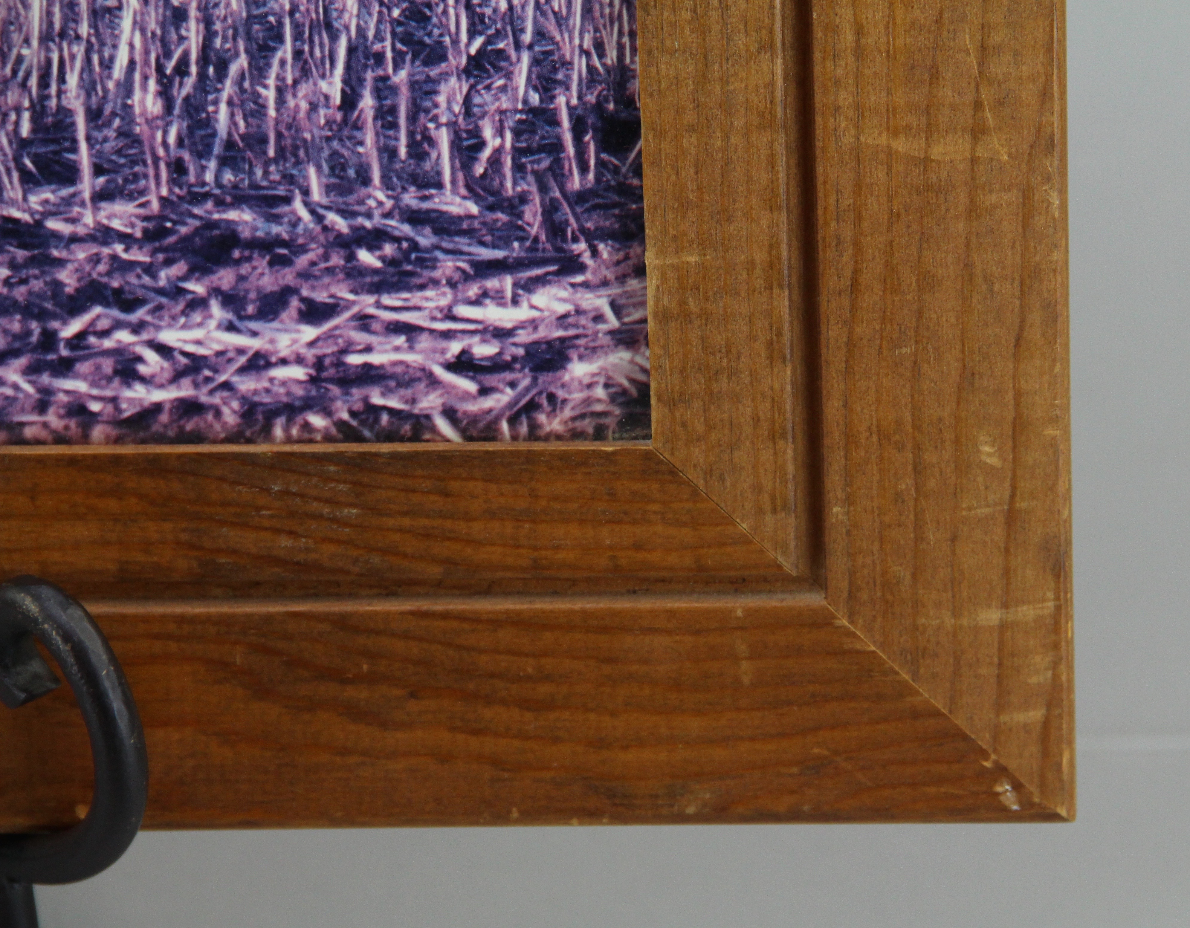 Wooden Framed Photo of Corn Crib Barn in Harvested Corn Field