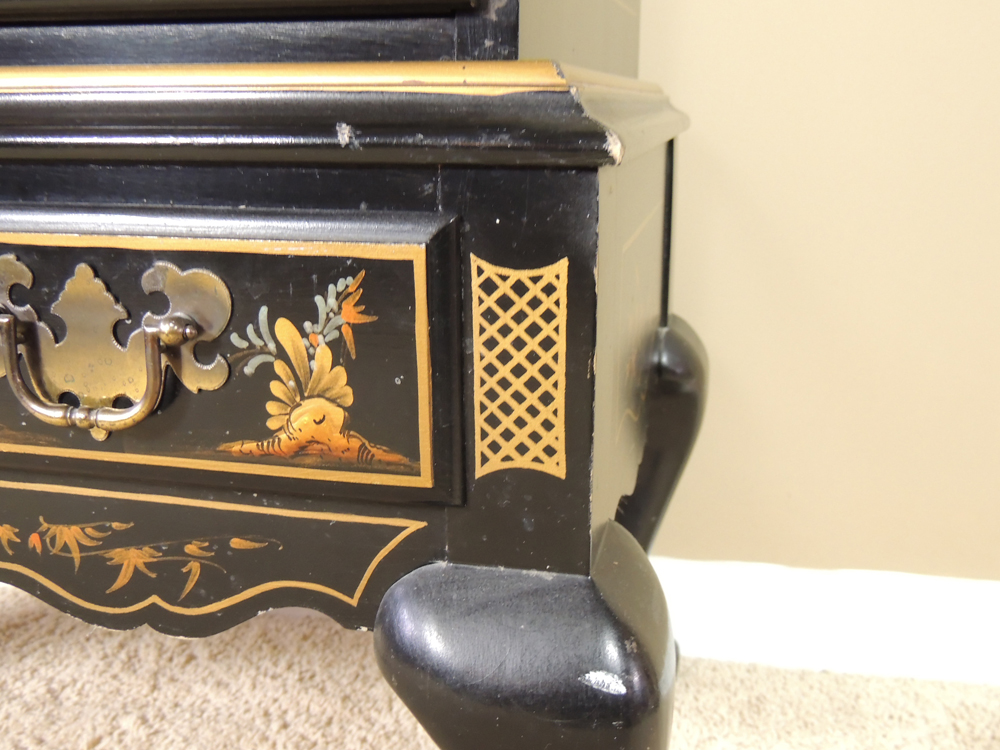 Hand Decorated Asian Style Secretary with Display Cabinet