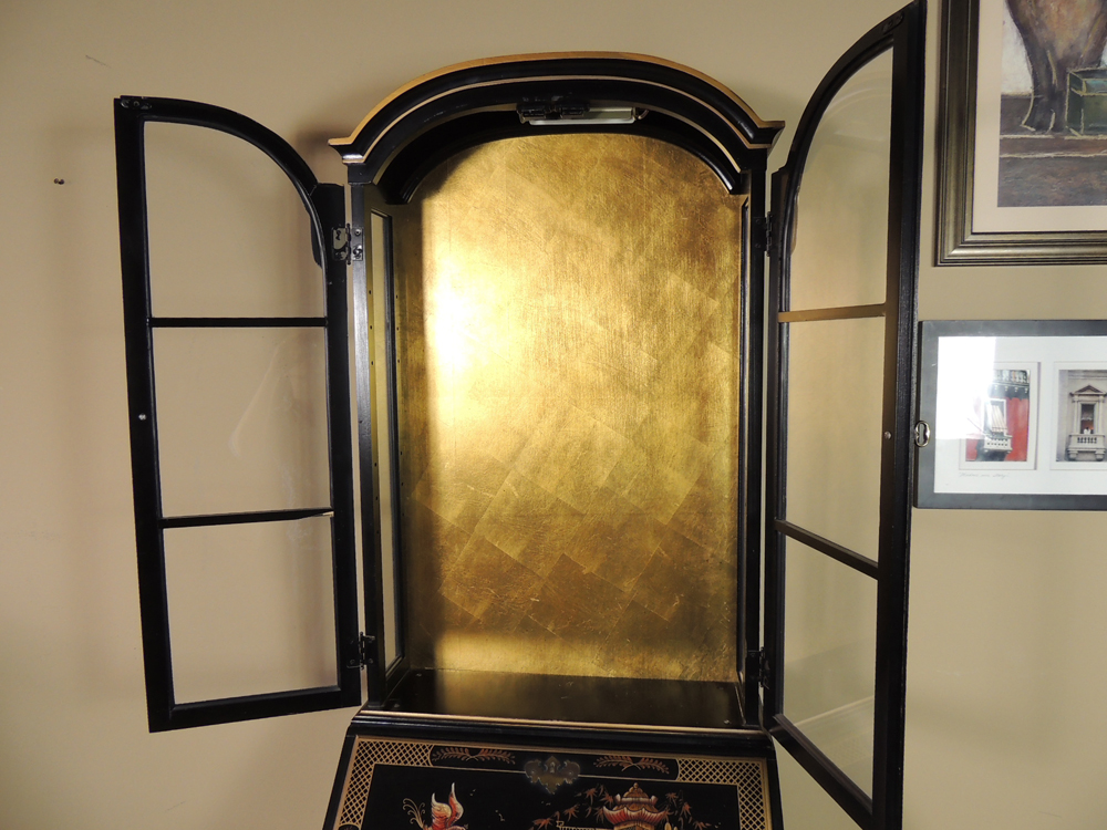 Hand Decorated Asian Style Secretary with Display Cabinet