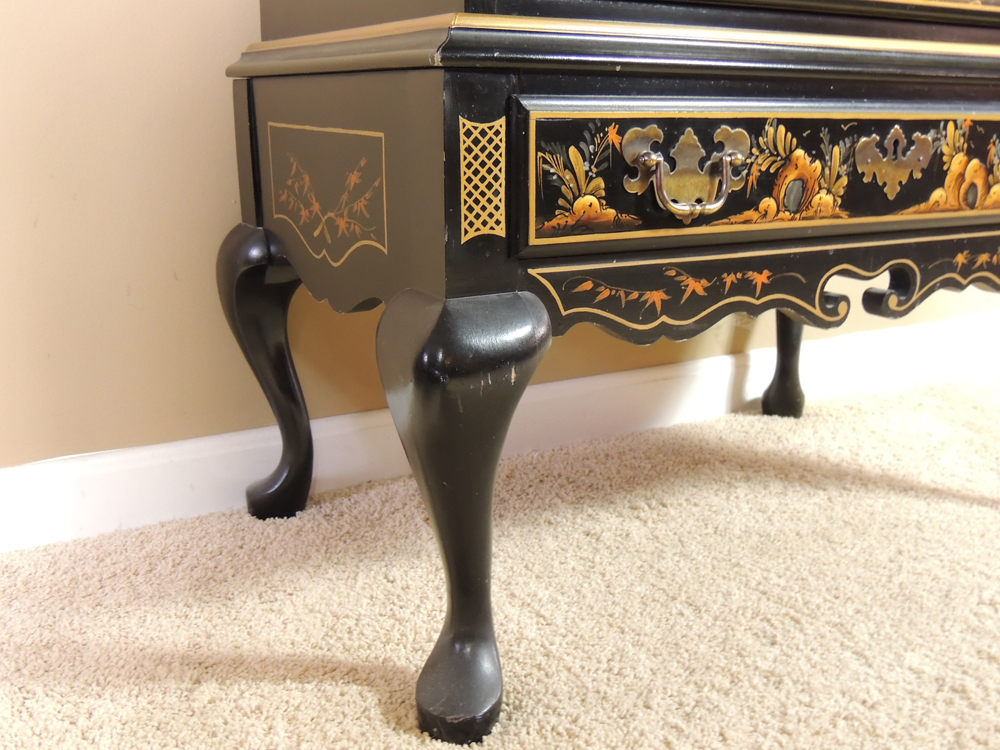 Hand Decorated Asian Style Secretary with Display Cabinet