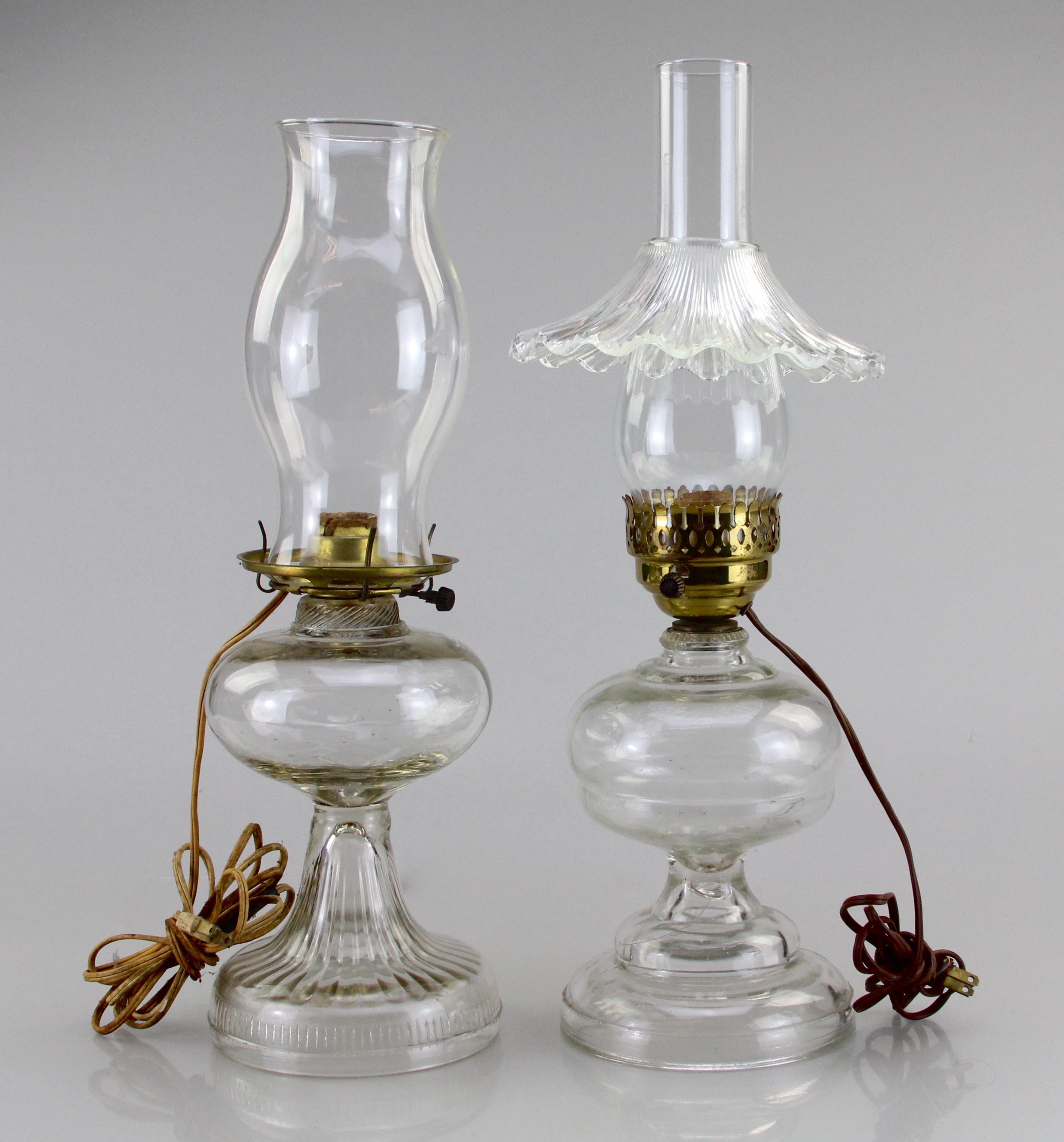 Duo of Electrified Glass Oil Lamps