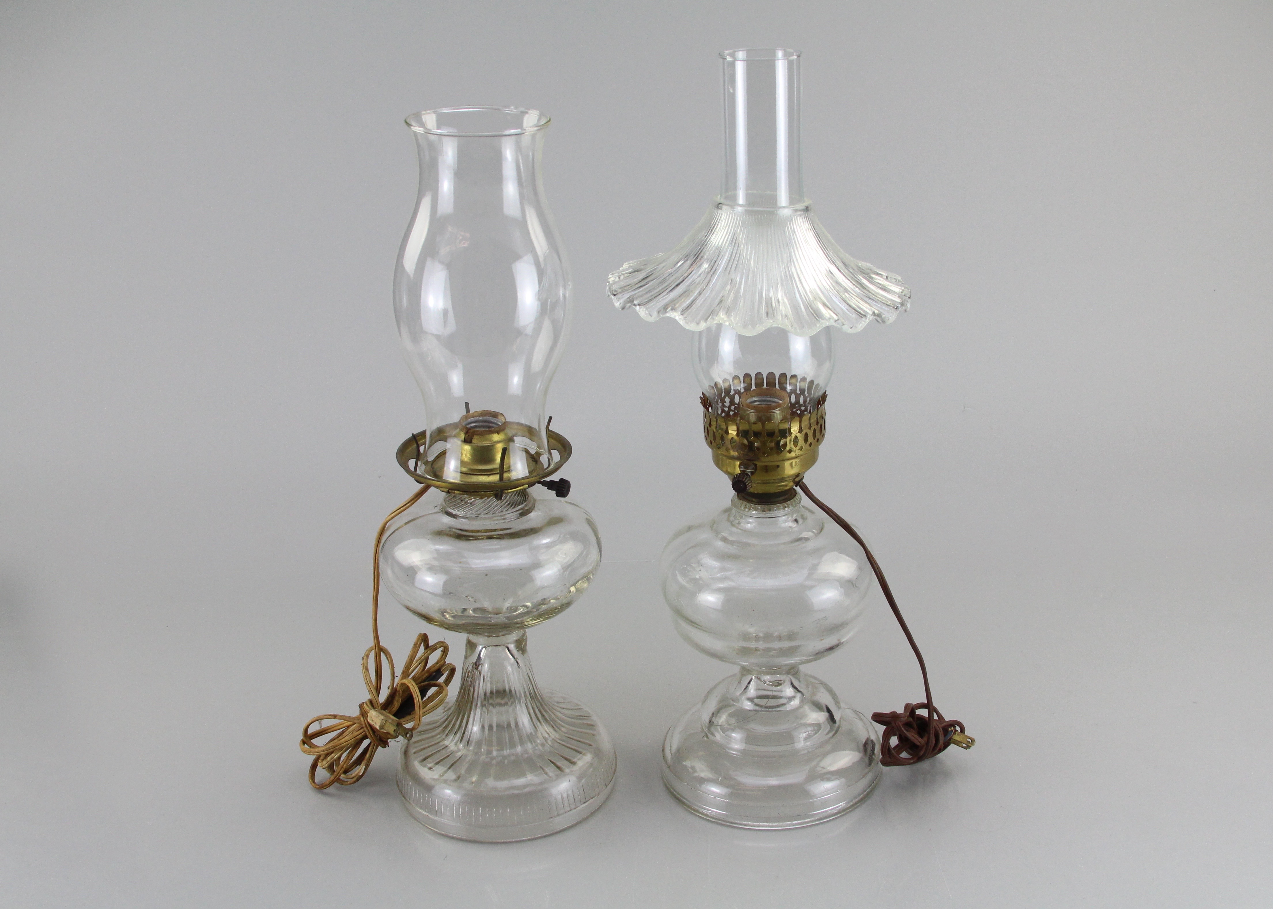 Duo of Electrified Glass Oil Lamps