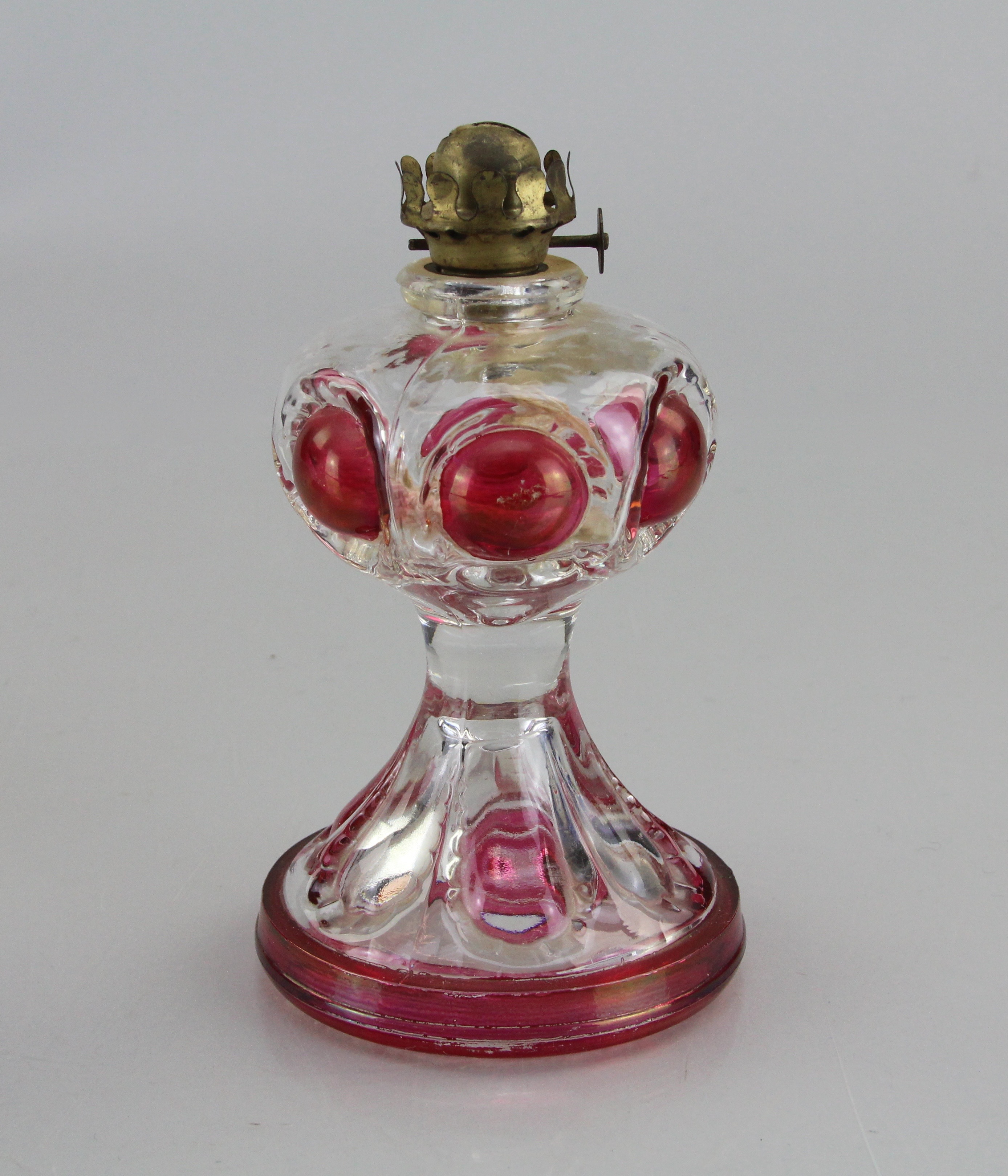 Matching Duo of Clear Rose Colored Small Bulbous Oil Lamp
