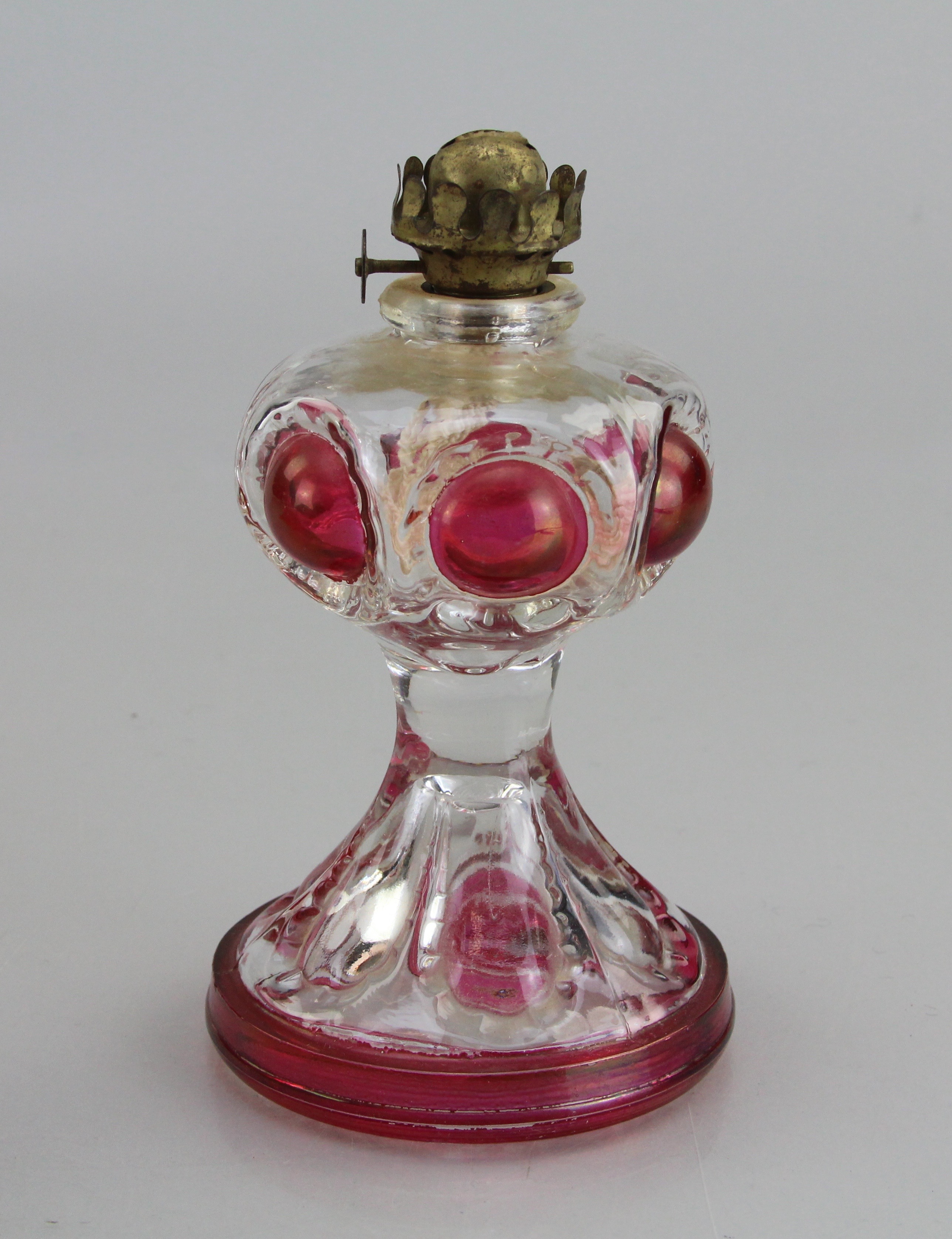 Matching Duo of Clear Rose Colored Small Bulbous Oil Lamp