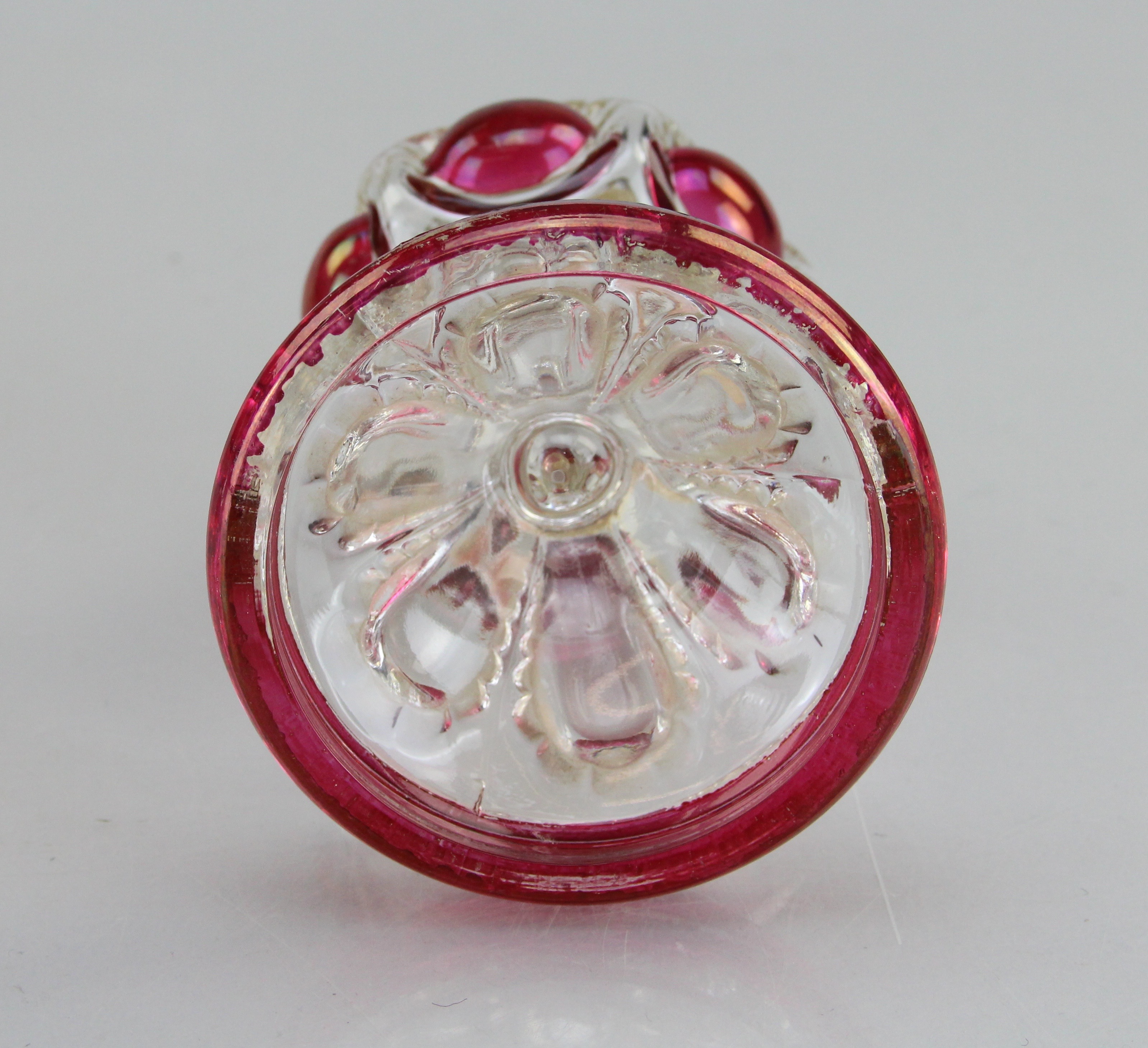 Matching Duo of Clear Rose Colored Small Bulbous Oil Lamp