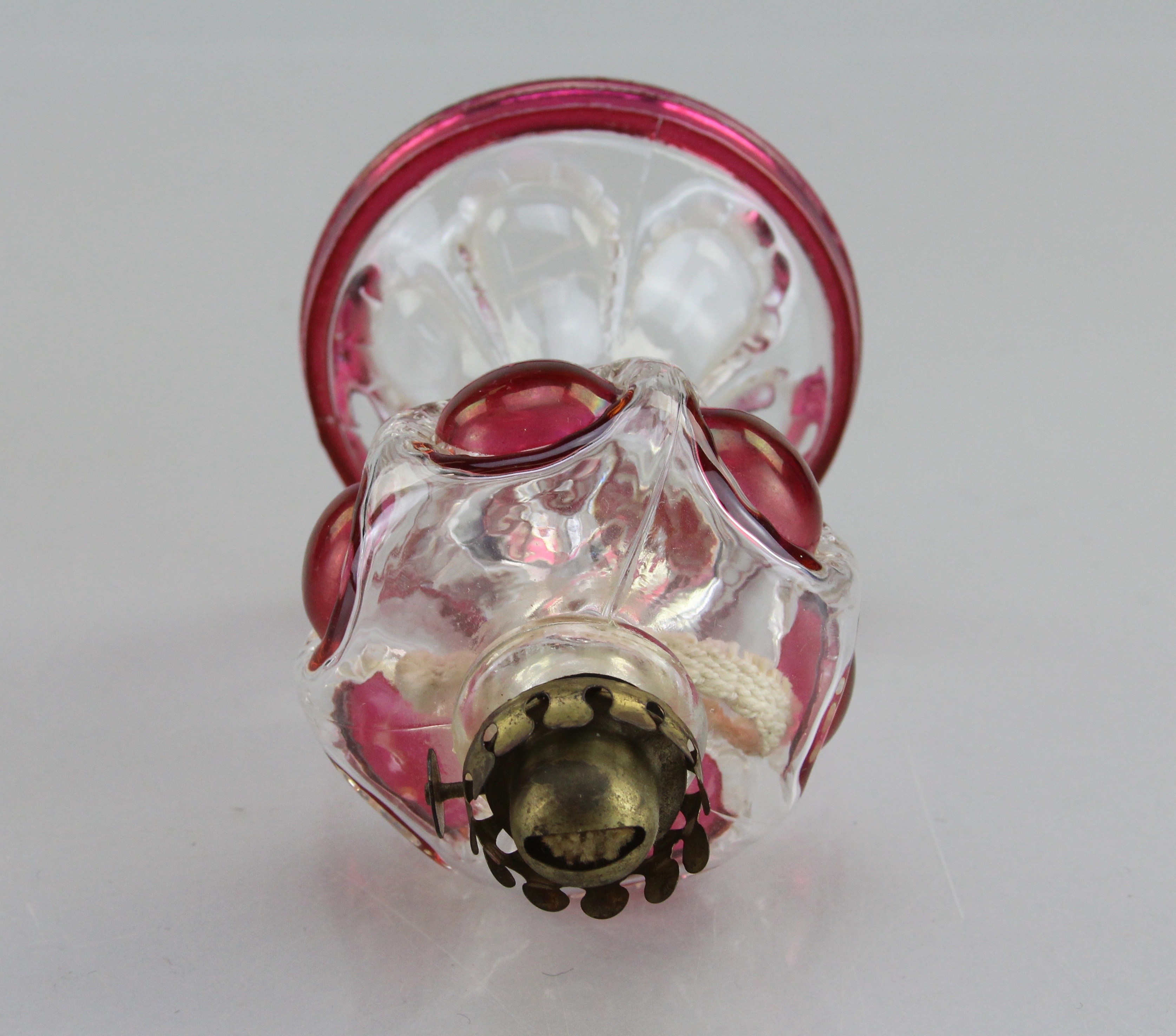 Matching Duo of Clear Rose Colored Small Bulbous Oil Lamp