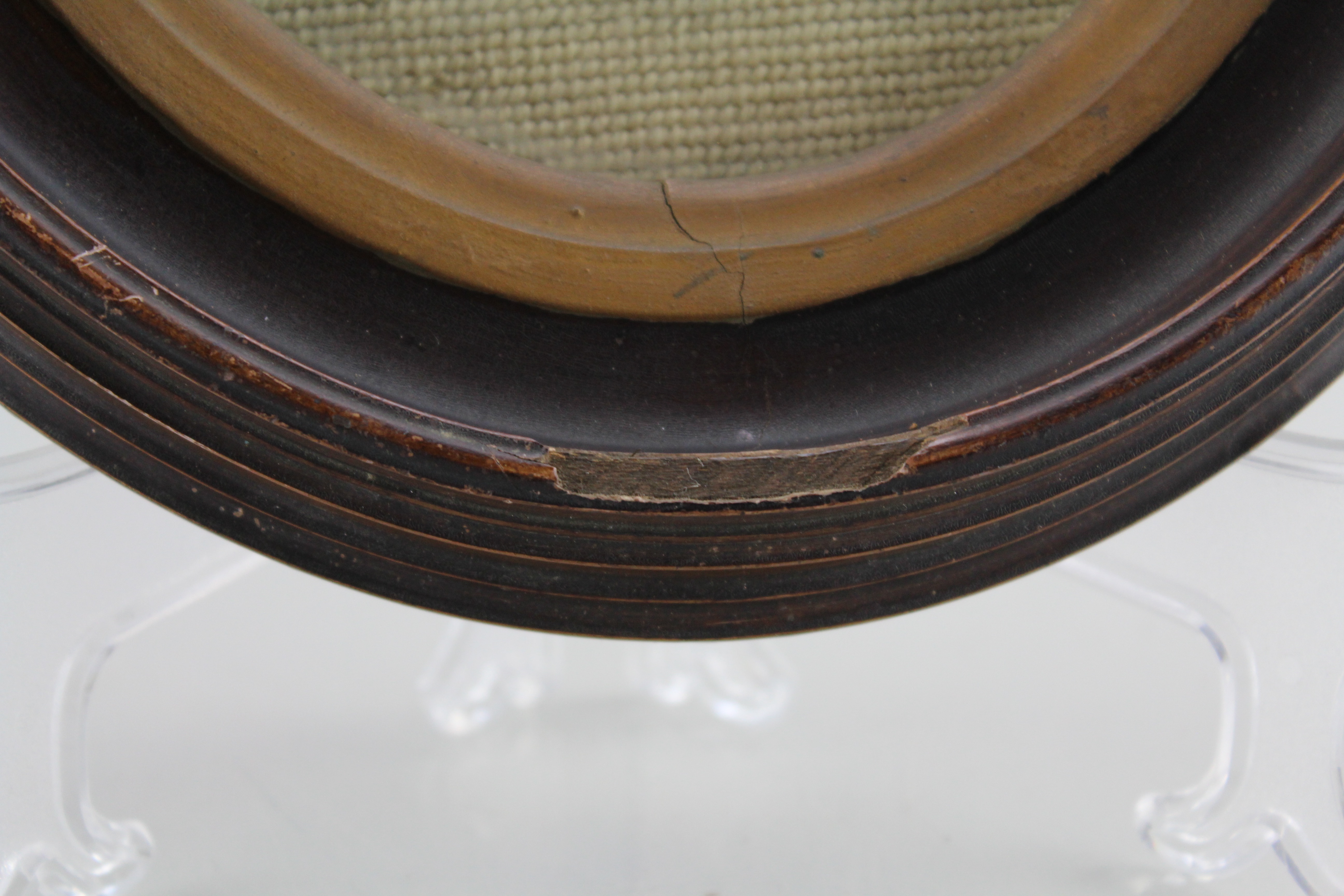 Assortment of Oval Wooden Framed Needle Point Art and Empty Frame