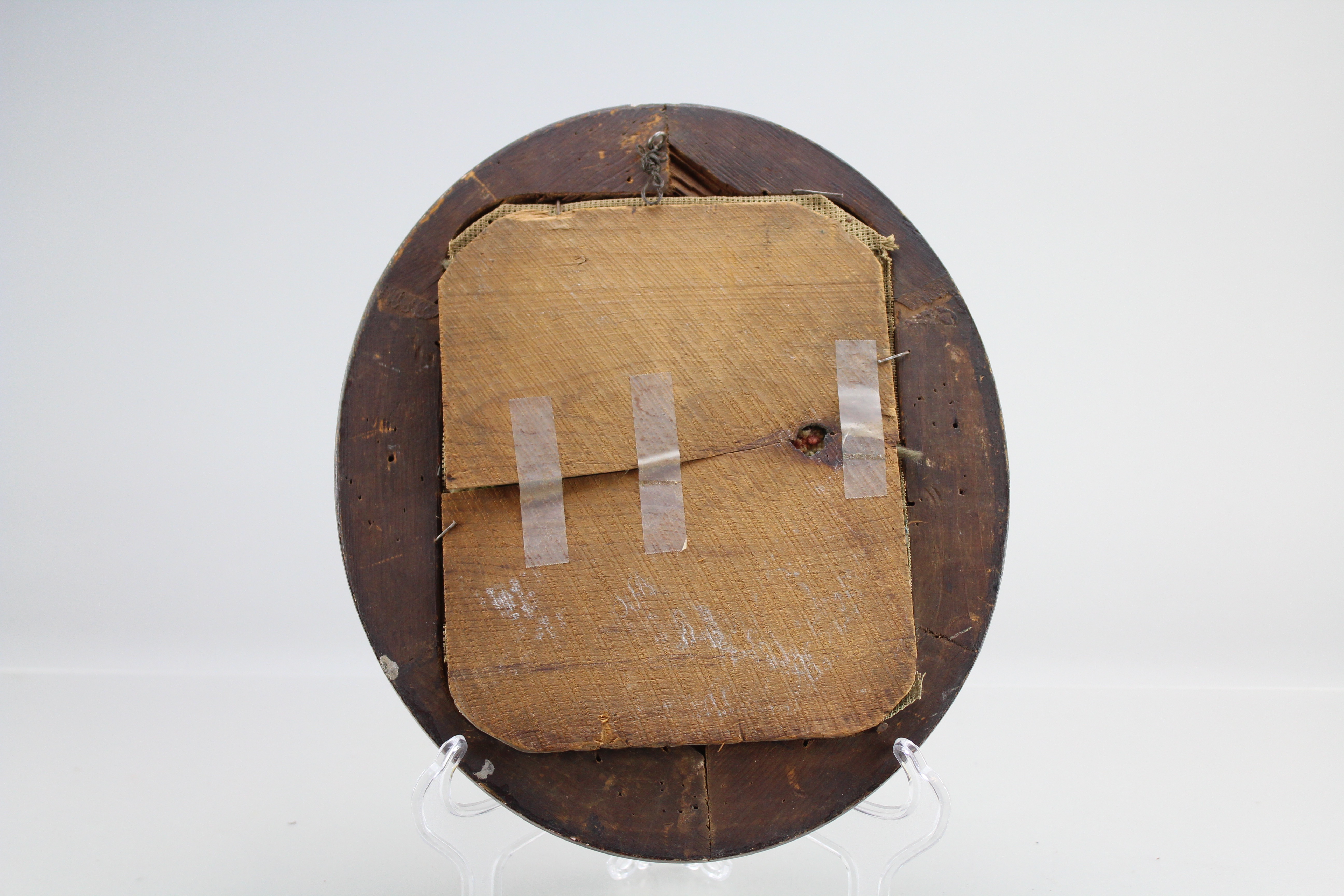 Assortment of Oval Wooden Framed Needle Point Art and Empty Frame