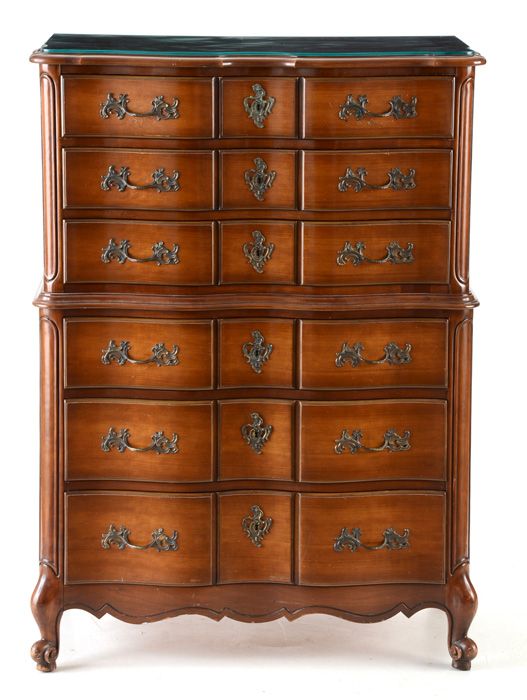 Vintage French Provincial Style Glass Top Chest of Drawers