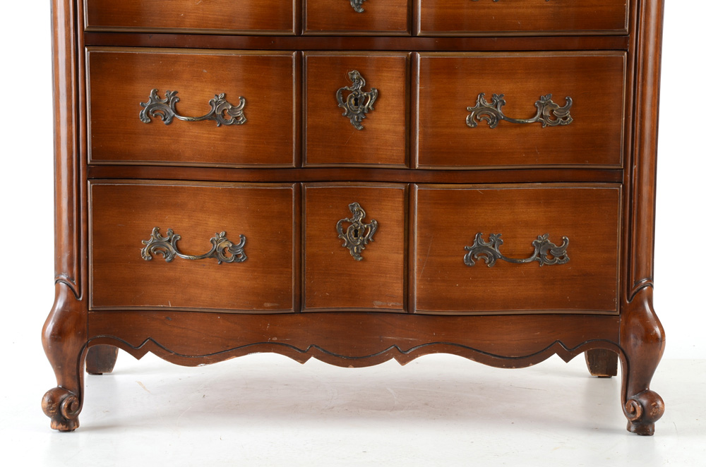 Vintage French Provincial Style Glass Top Chest of Drawers