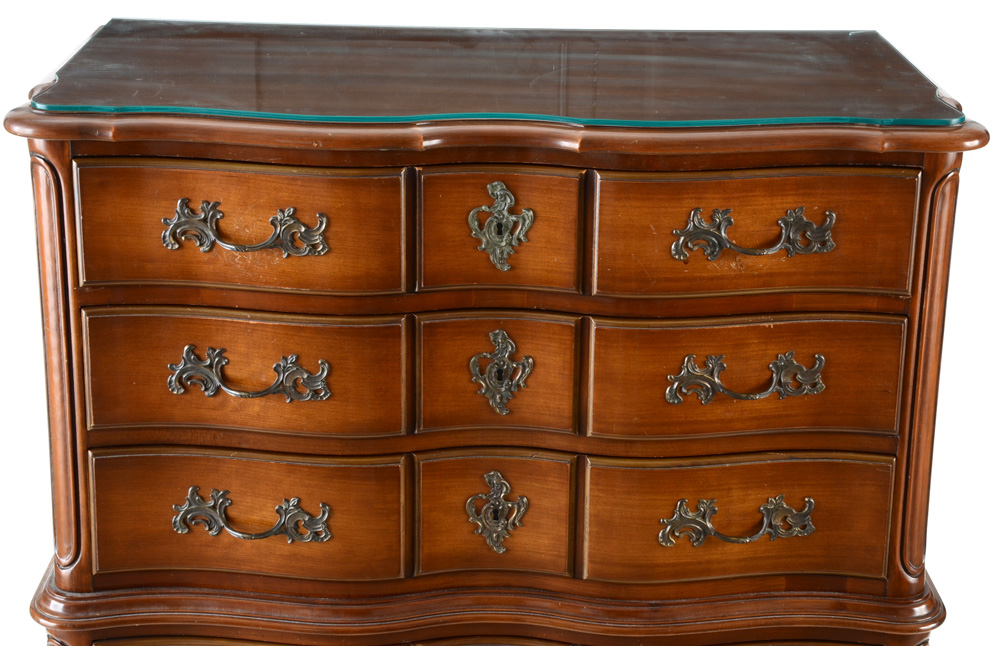Vintage French Provincial Style Glass Top Chest of Drawers