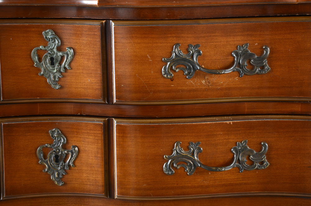 Vintage French Provincial Style Glass Top Chest of Drawers