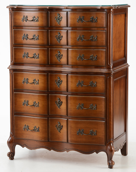 Vintage French Provincial Style Glass Top Chest of Drawers