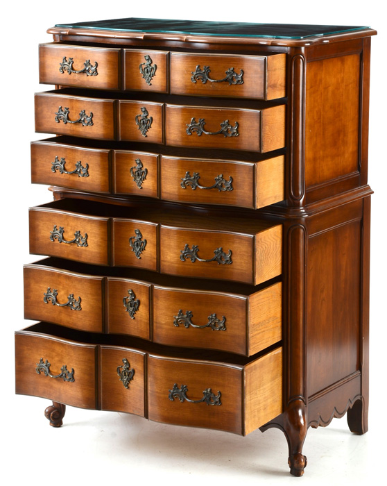 Vintage French Provincial Style Glass Top Chest of Drawers