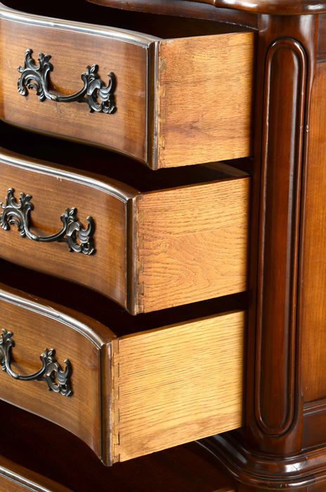 Vintage French Provincial Style Glass Top Chest of Drawers