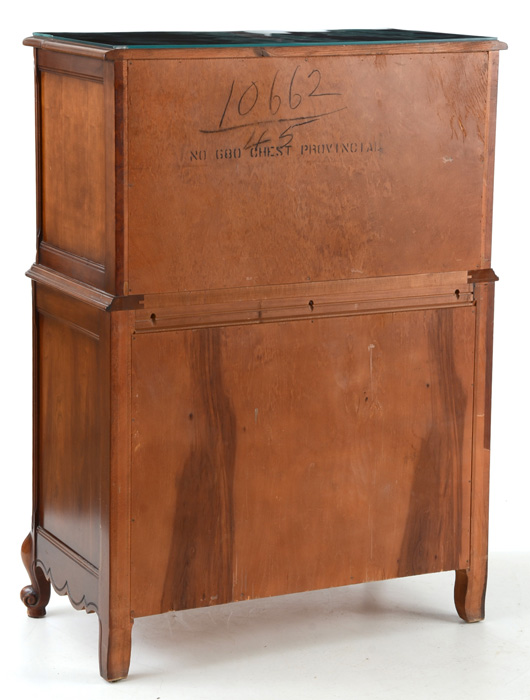 Vintage French Provincial Style Glass Top Chest of Drawers