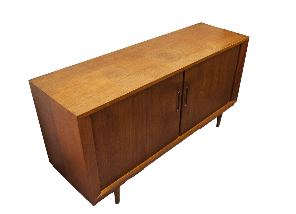 Danish Teak Tambour Credenza, Style of Ib Kofod Larsen