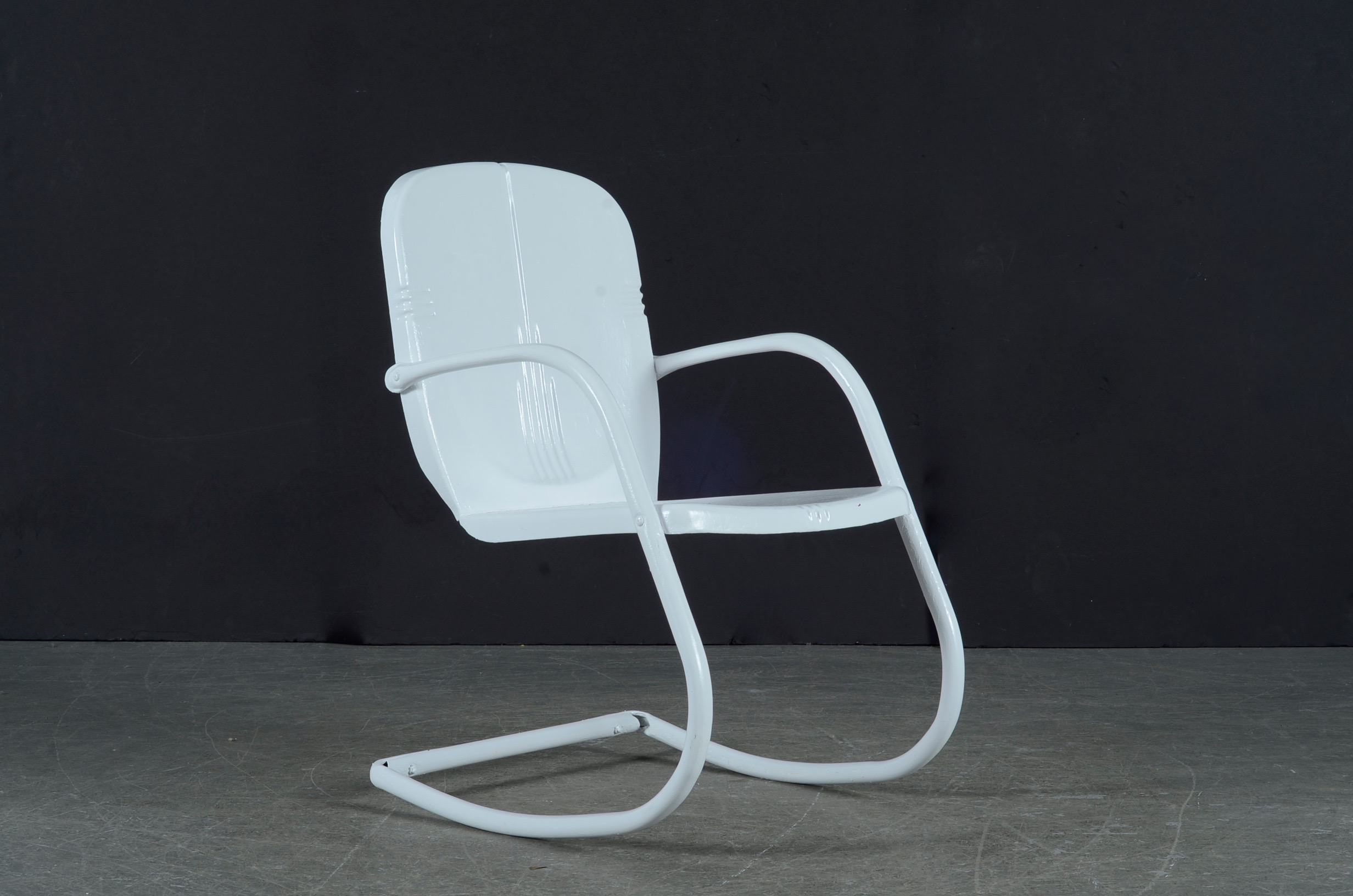 Twin Pair of Spring Base White Metal Outdoor Rocking Chairs