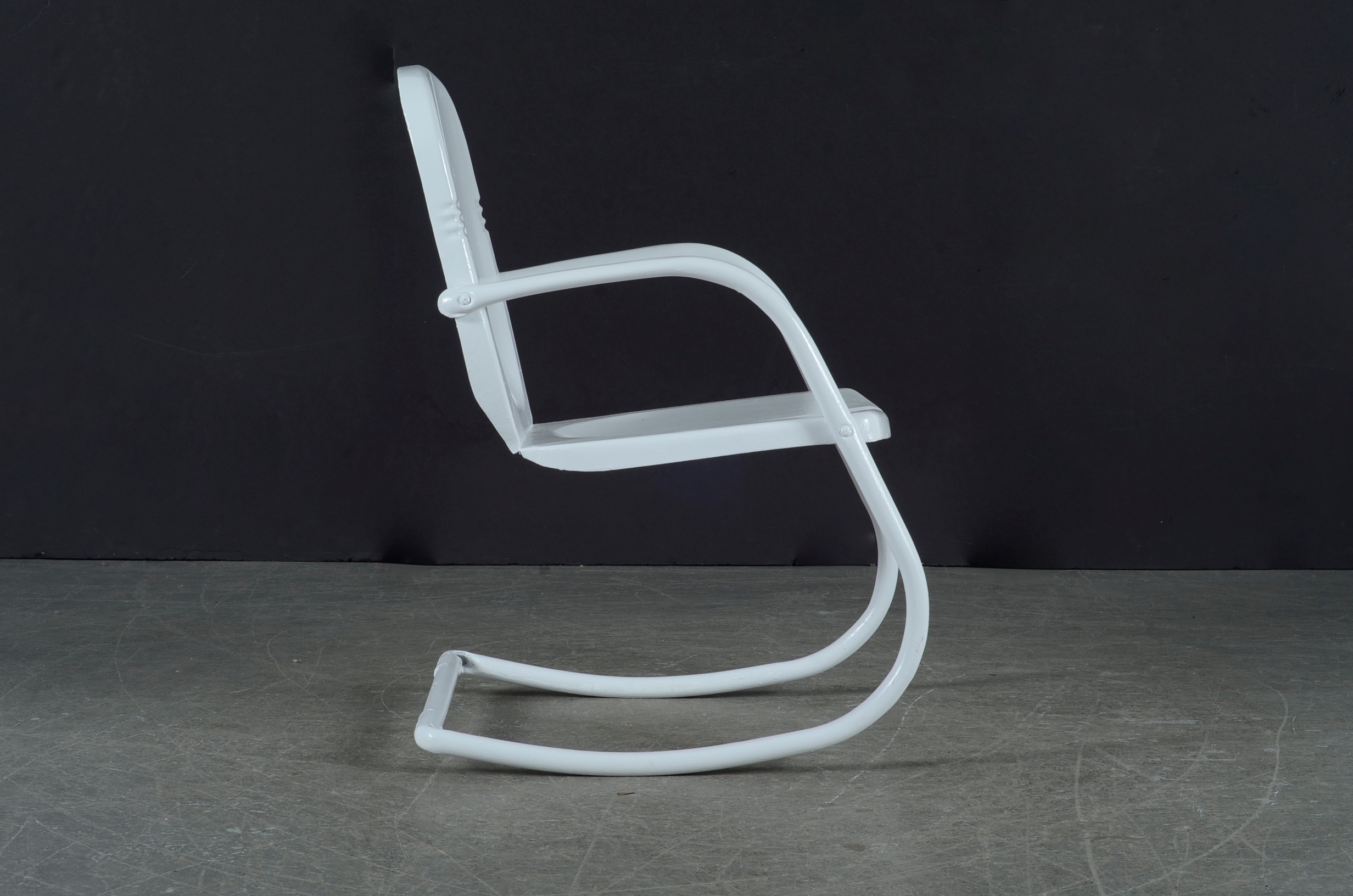 Twin Pair of Spring Base White Metal Outdoor Rocking Chairs