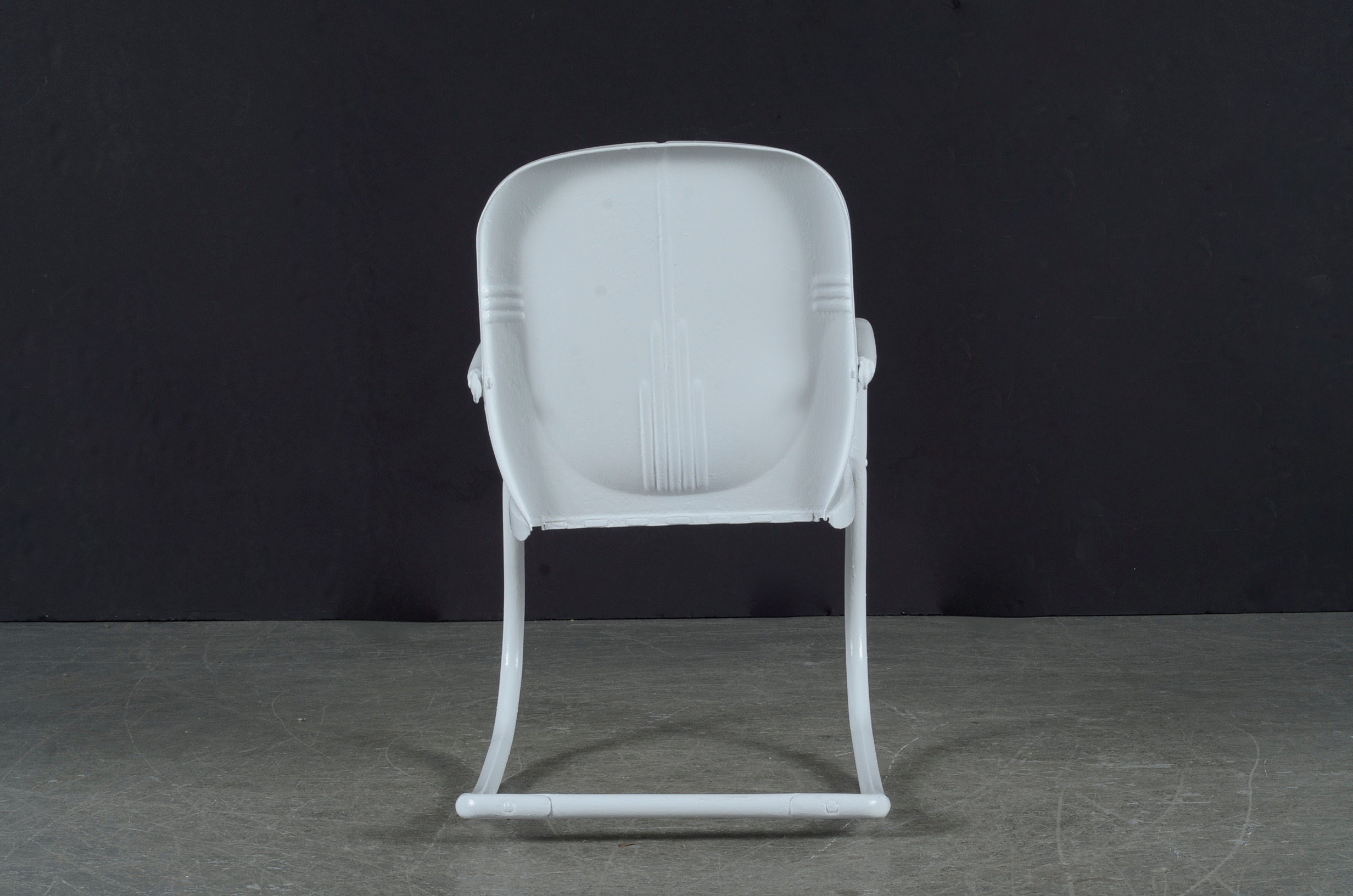 Twin Pair of Spring Base White Metal Outdoor Rocking Chairs