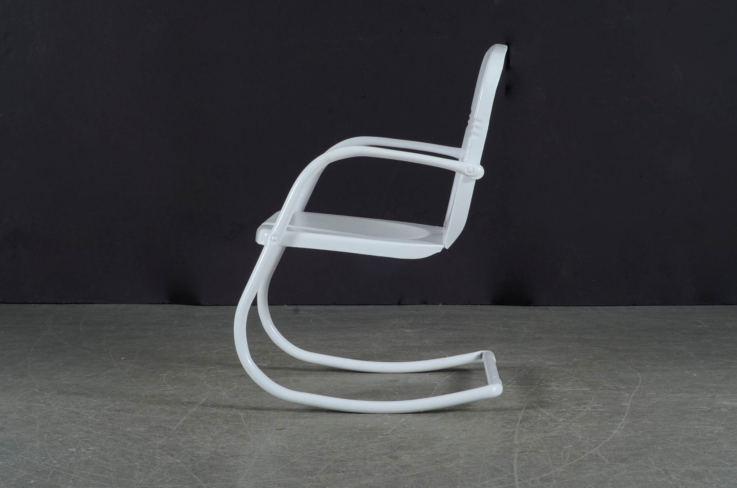 Twin Pair of Spring Base White Metal Outdoor Rocking Chairs