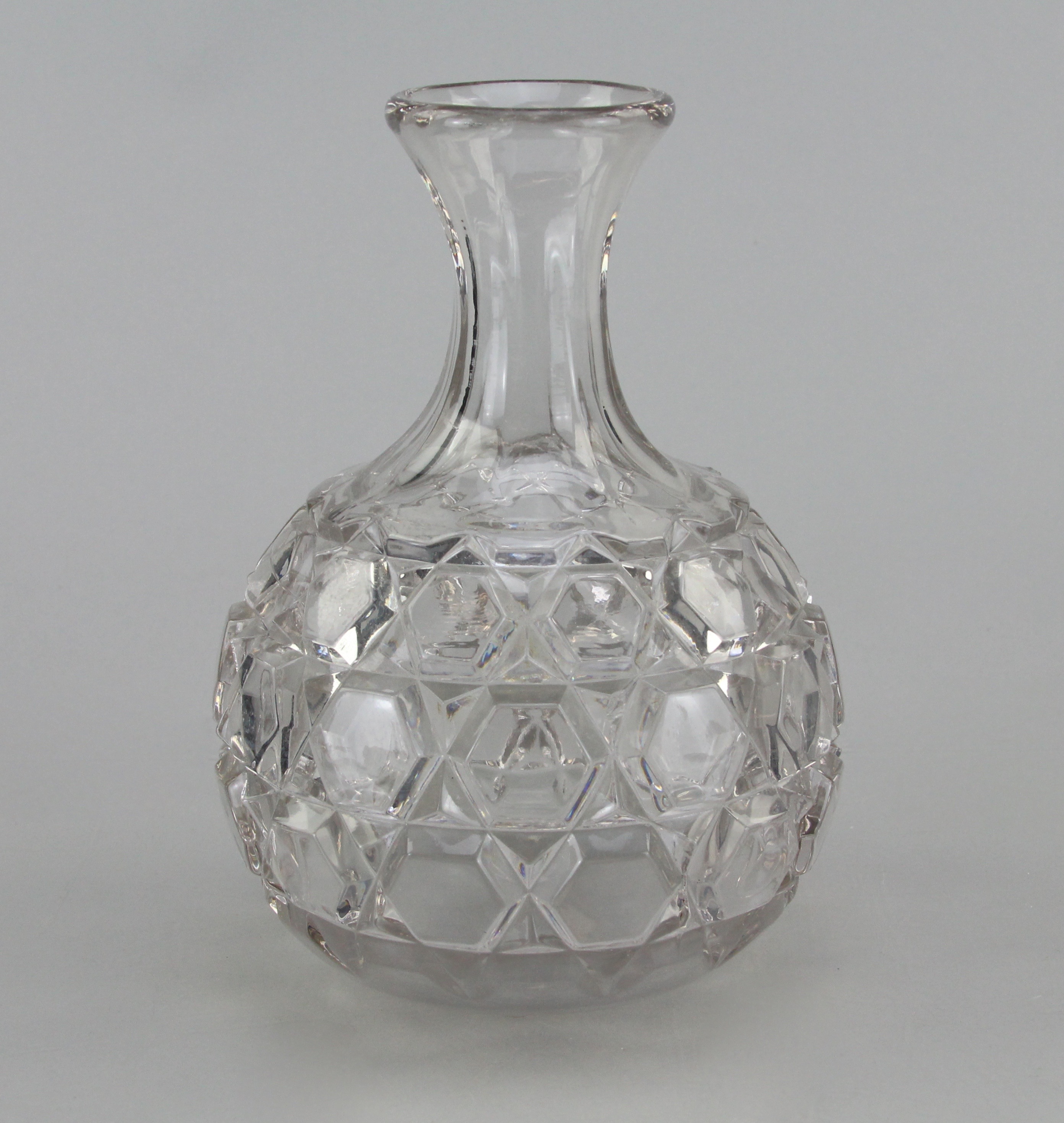 Cut Glass Water Carafe and Glass Fanned Scalloped Edged Basket