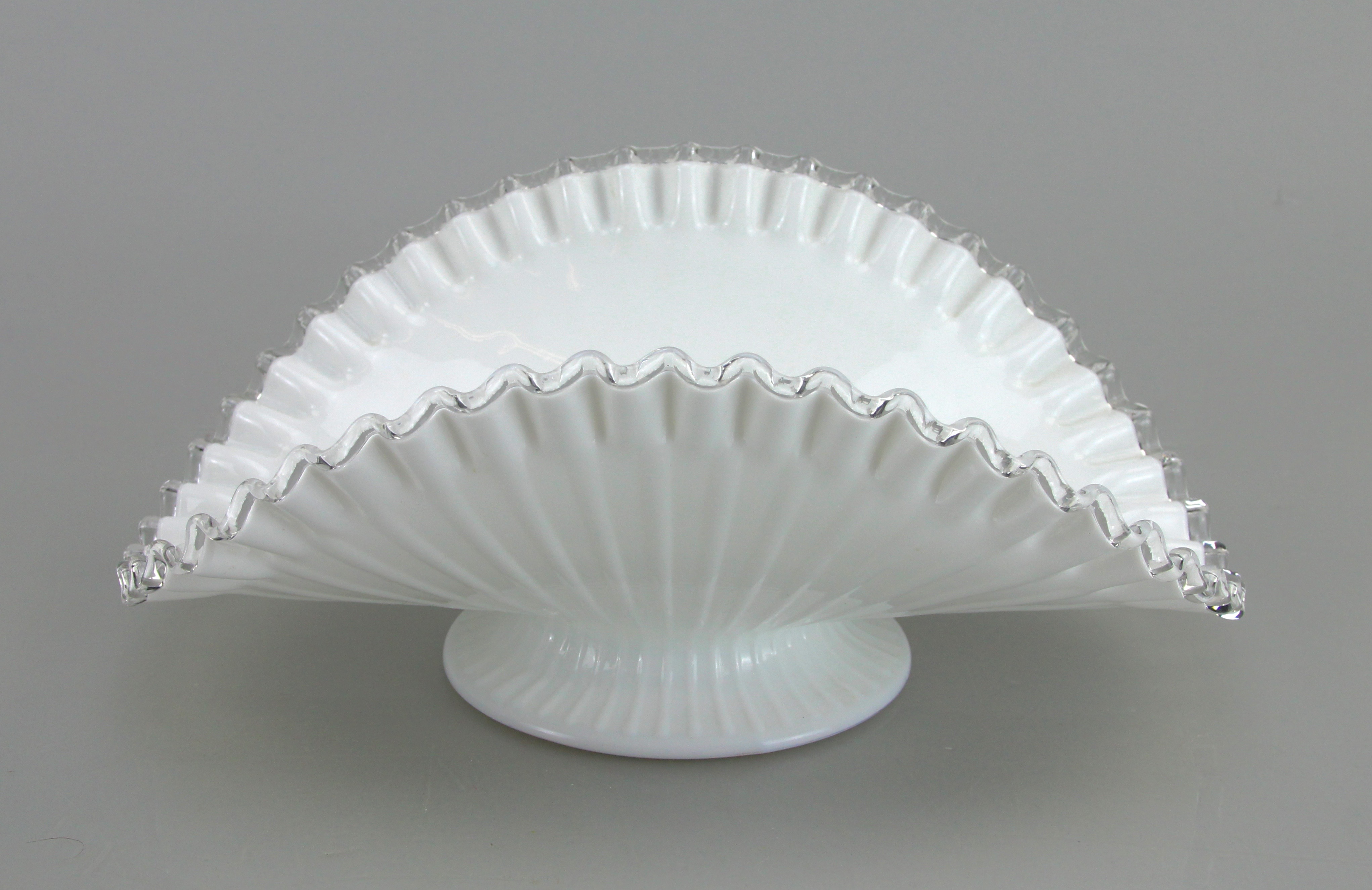 Cut Glass Water Carafe and Glass Fanned Scalloped Edged Basket