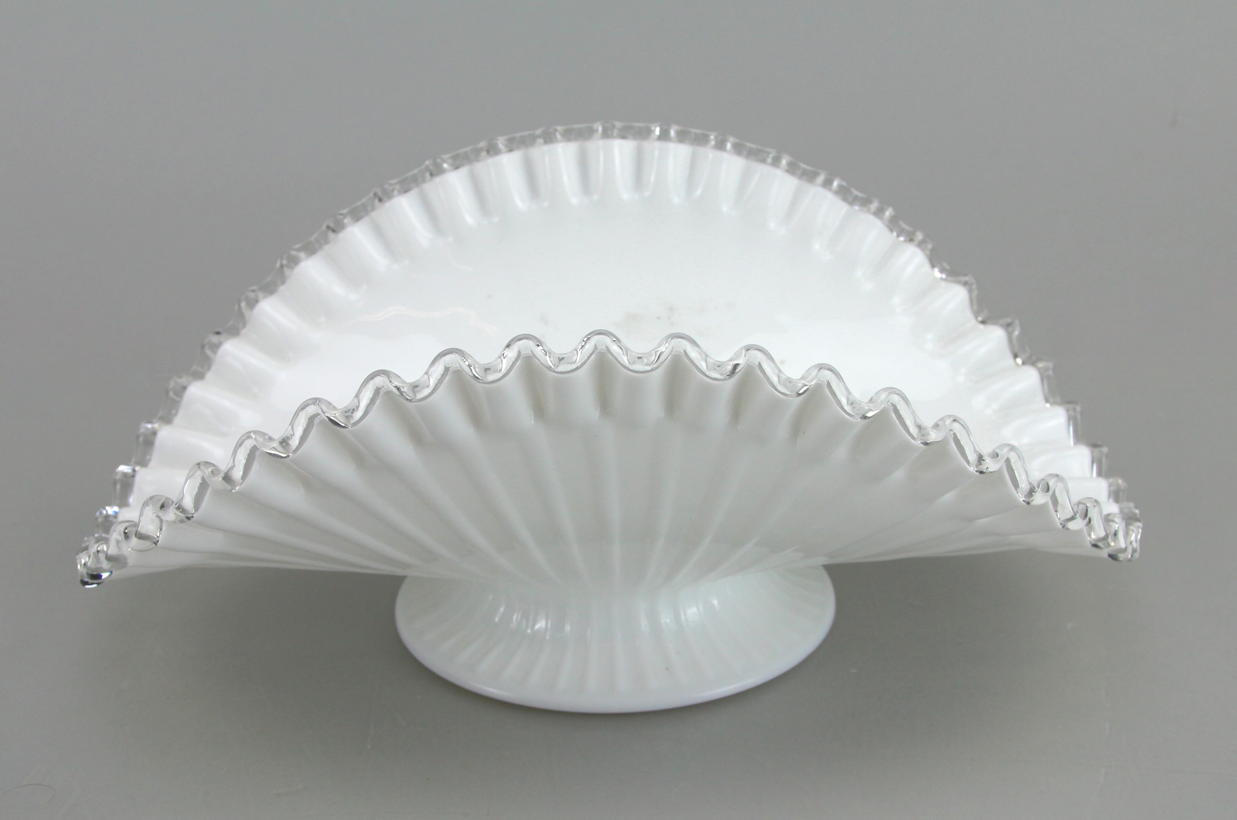 Cut Glass Water Carafe and Glass Fanned Scalloped Edged Basket