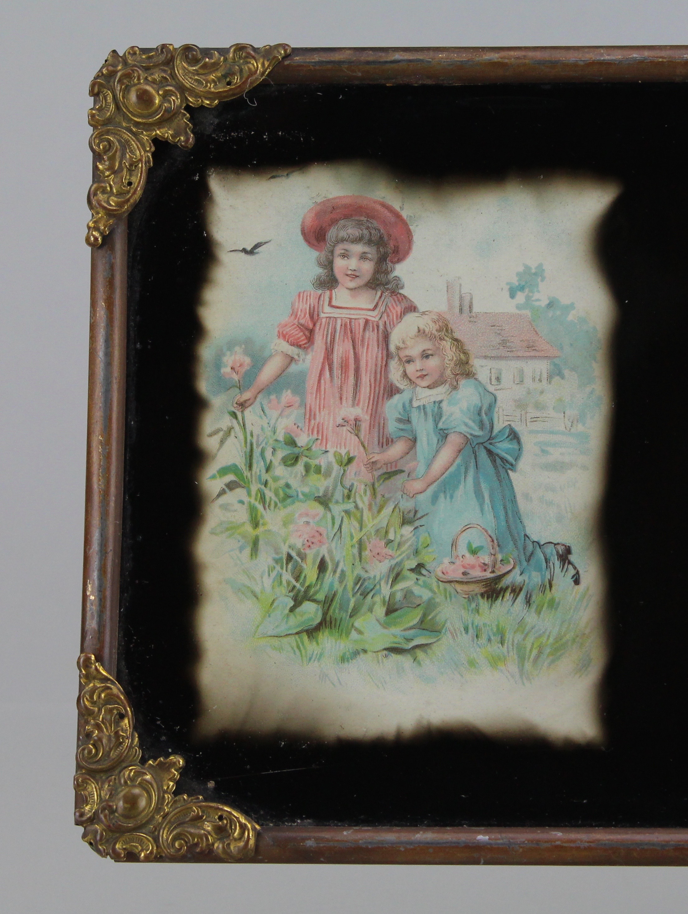 Vintage Offset Lithograph In Rolled Metal Frame