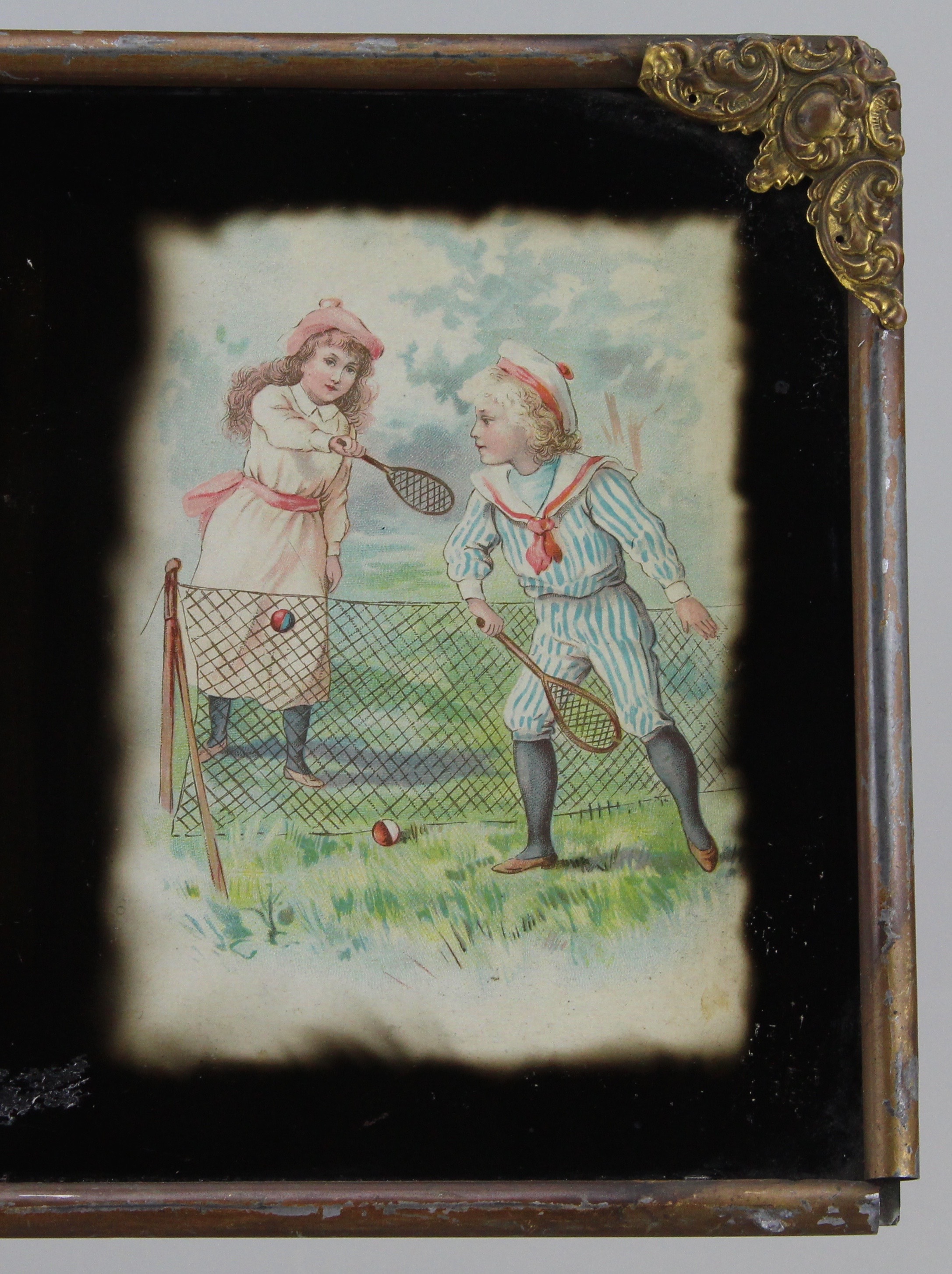 Vintage Offset Lithograph In Rolled Metal Frame