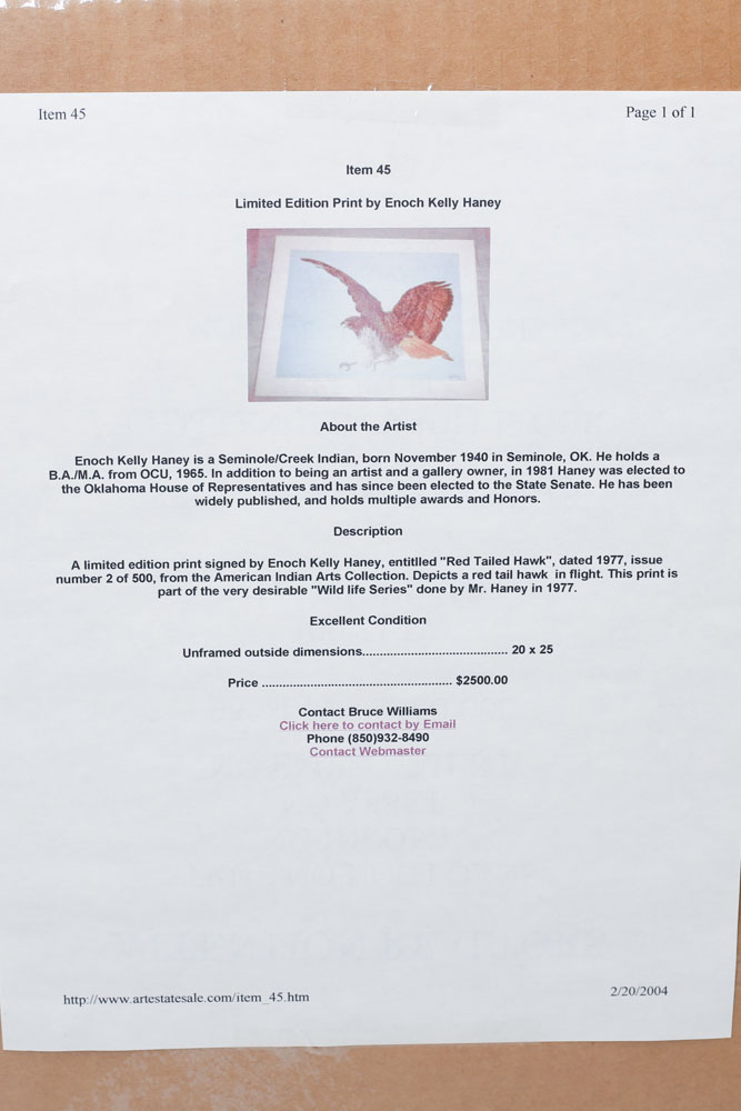 Signed and Numbered Enoch Kelly Haney Eagle and Hawk Prints
