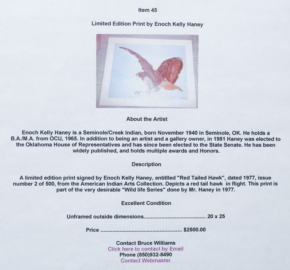 Signed and Numbered Enoch Kelly Haney Eagle and Hawk Prints