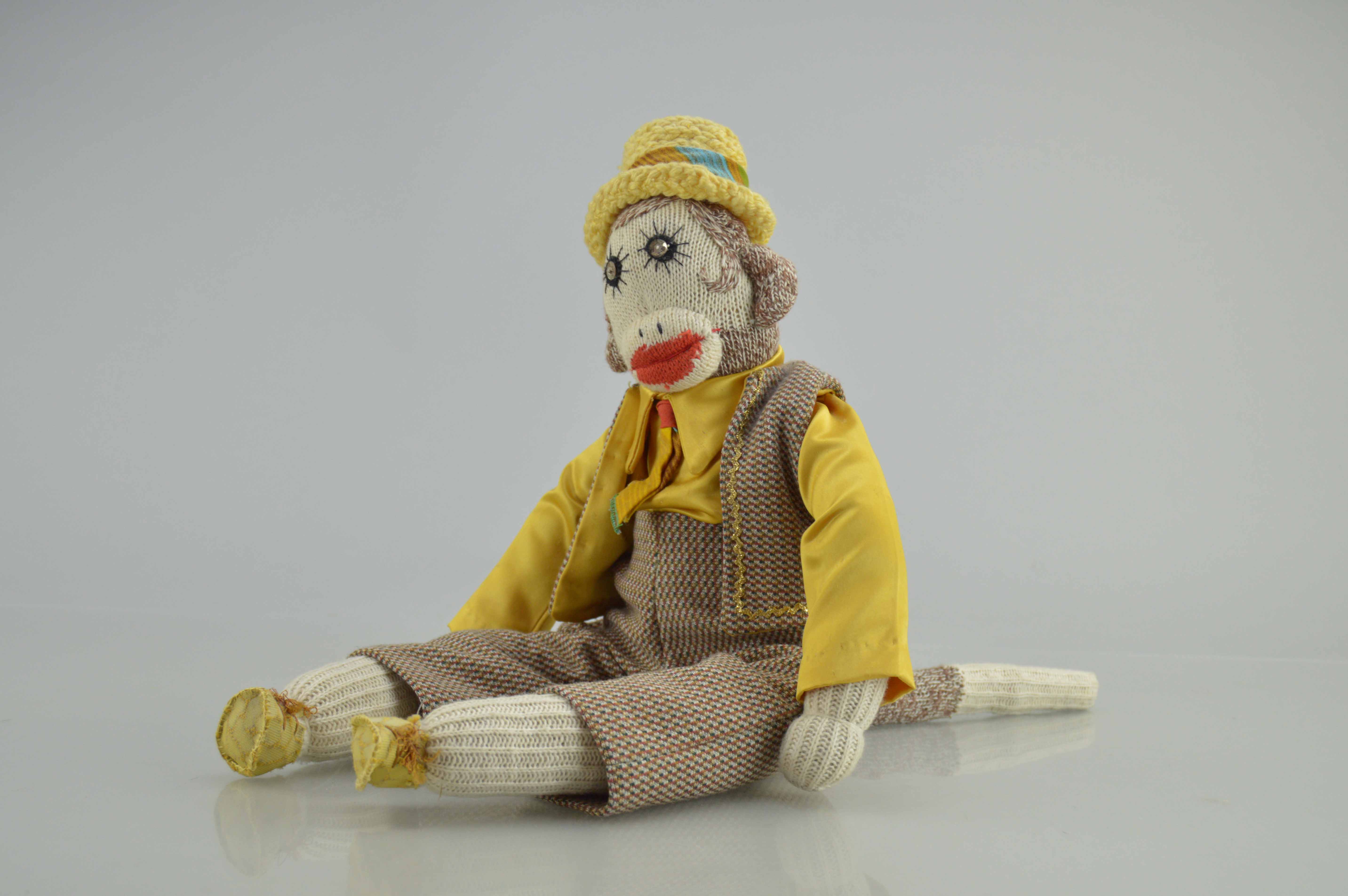 Vintage Sock Monkey In Suit And Handmade Clown Doll