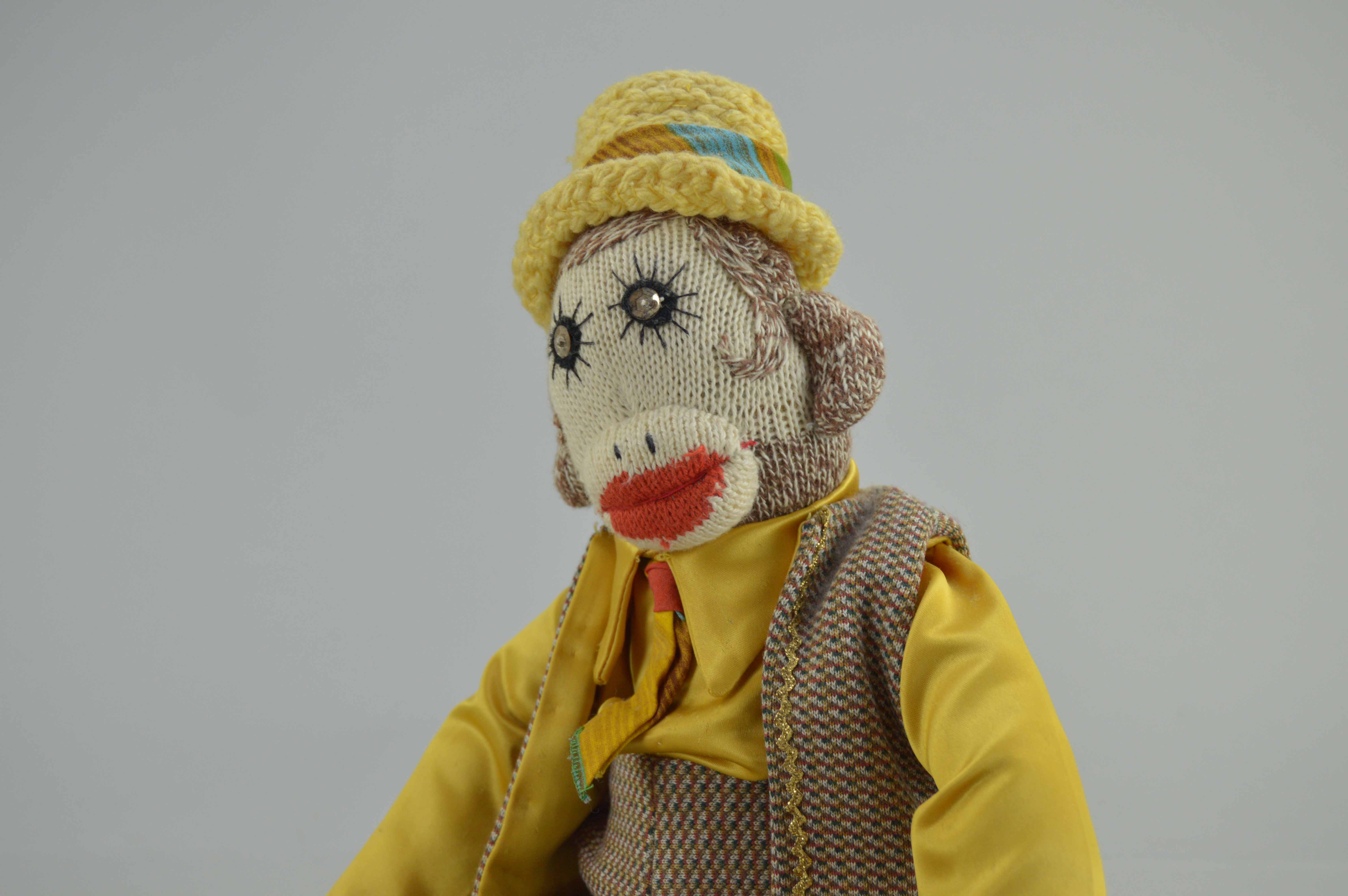 Vintage Sock Monkey In Suit And Handmade Clown Doll
