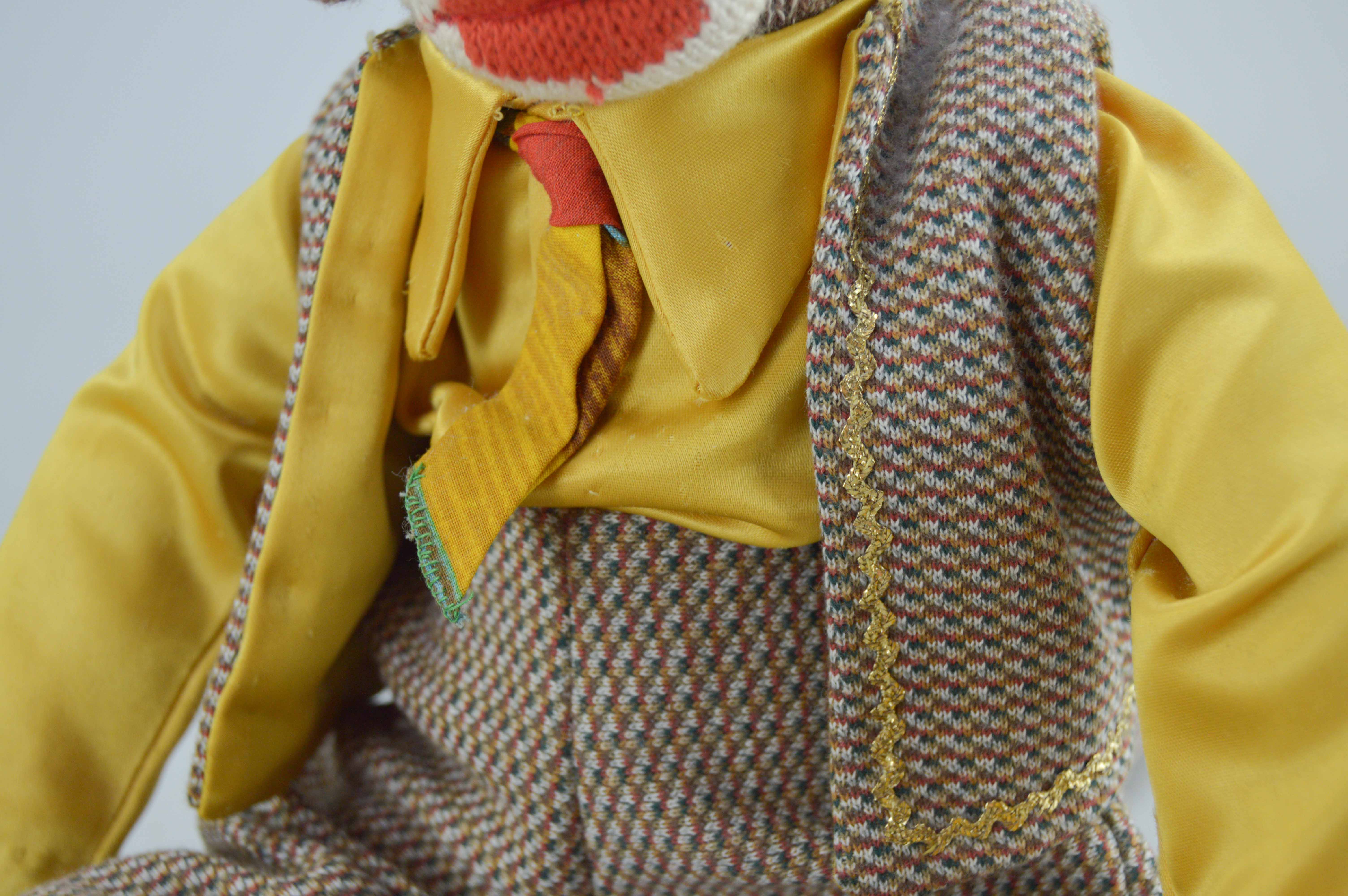 Vintage Sock Monkey In Suit And Handmade Clown Doll
