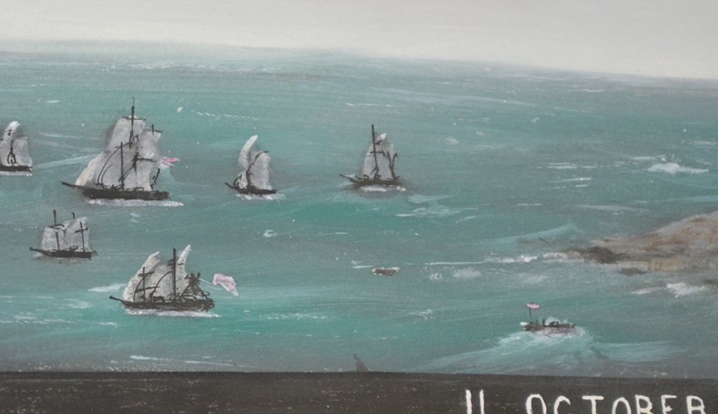 Watercolor/Ink Painting Of Battle Of Valcour Bay Vessels