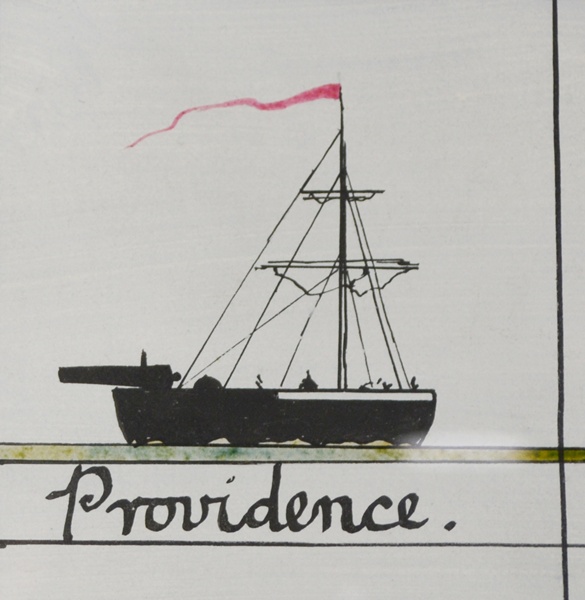 Watercolor/Ink Painting Of Battle Of Valcour Bay Vessels