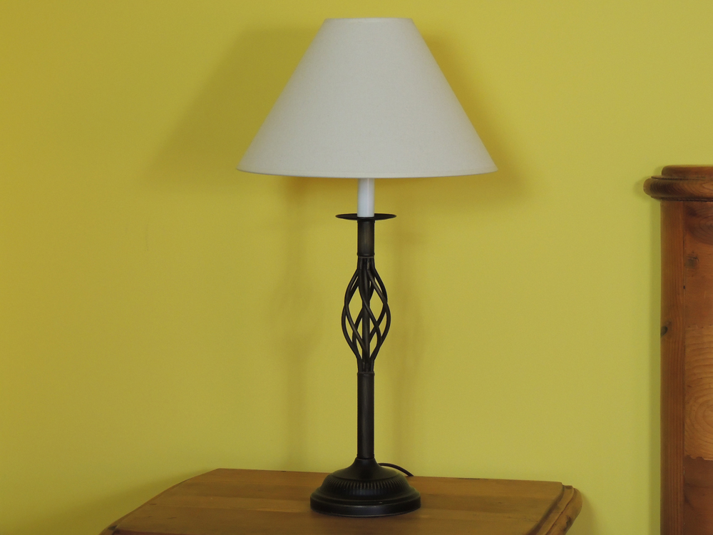Black Iron Table Lamps and Tree Prints