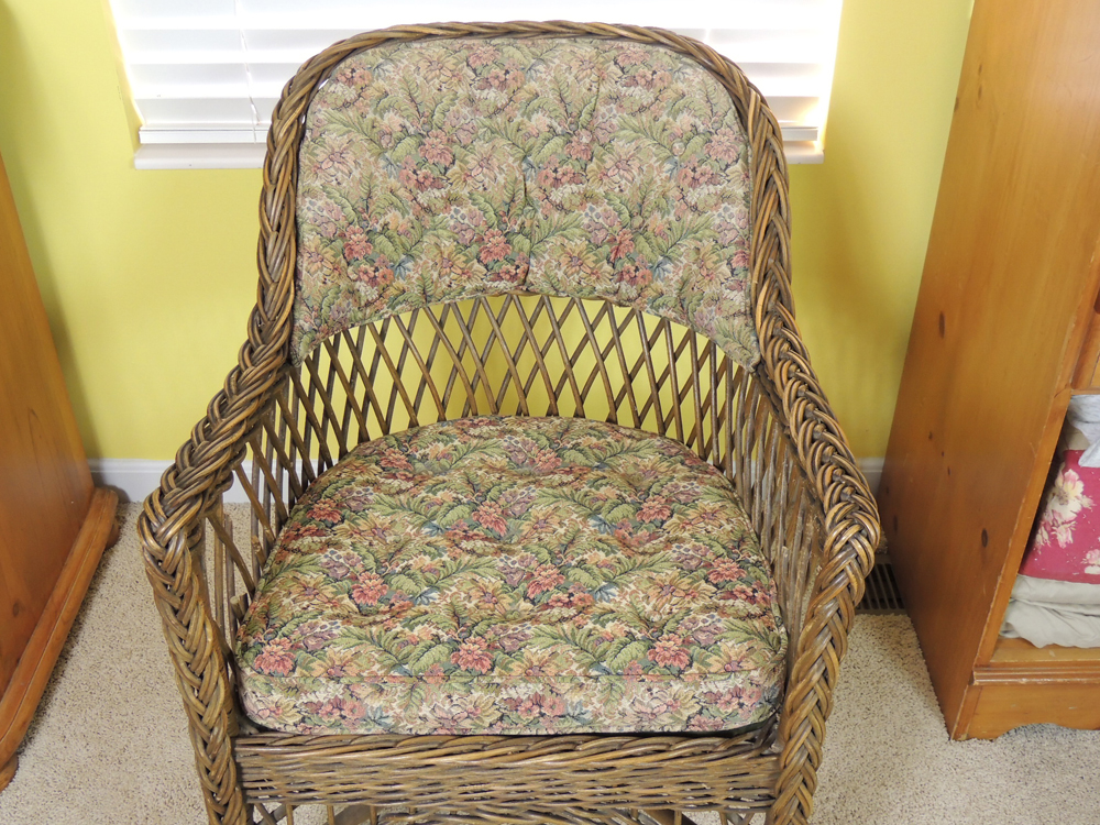 Vintage Wicker Chair with Upholstered Seat and Back