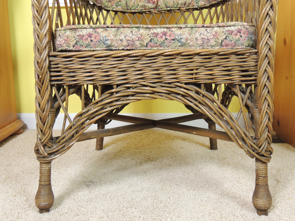 Vintage Wicker Chair with Upholstered Seat and Back