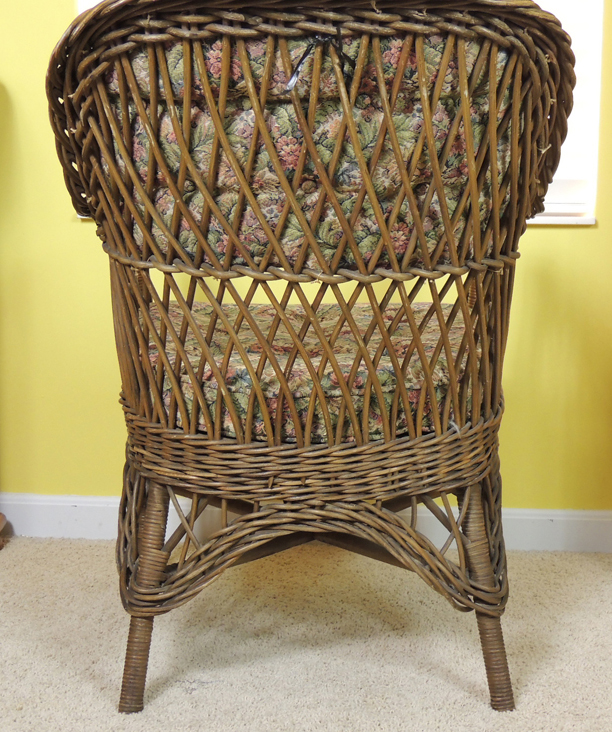 Vintage Wicker Chair with Upholstered Seat and Back