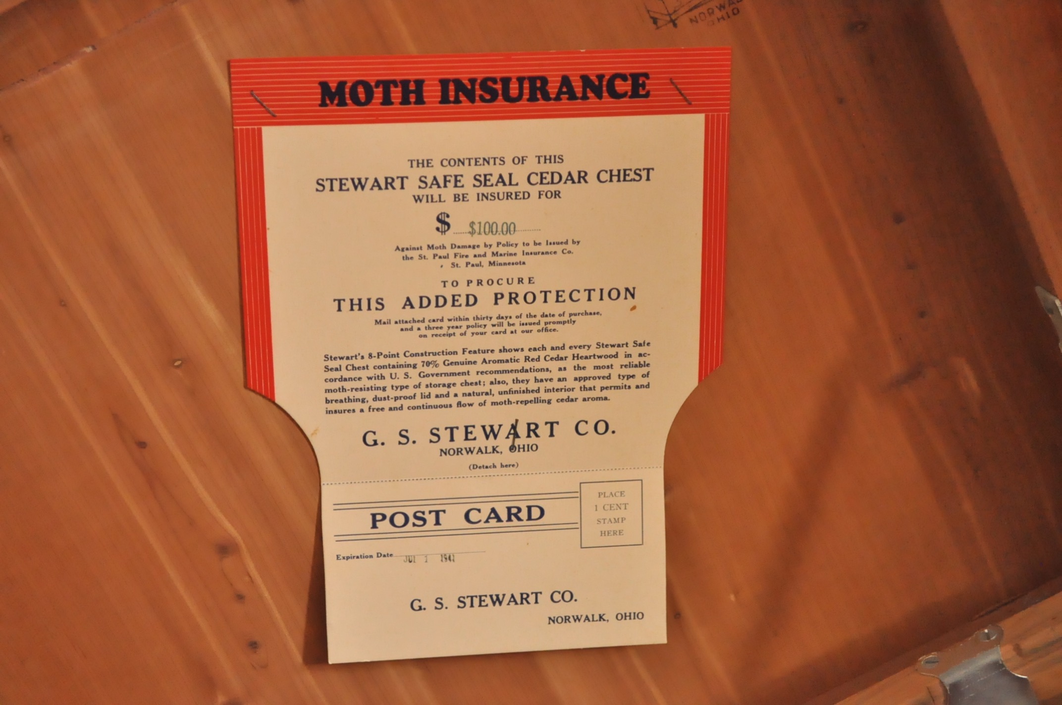 Vintage Stewart Safe Seal Cedar Chest