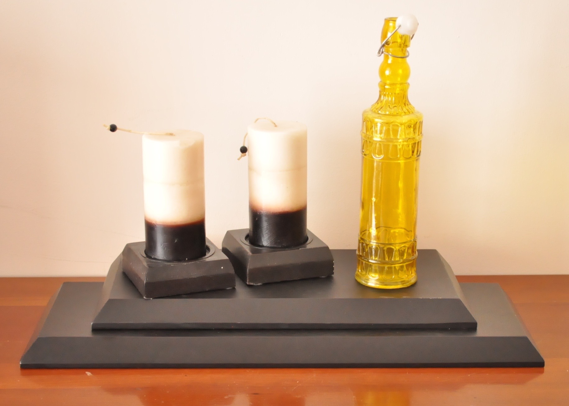 Black Shelves and Candle Decor