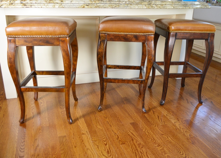 Four Frontgate Leather Bar Stools