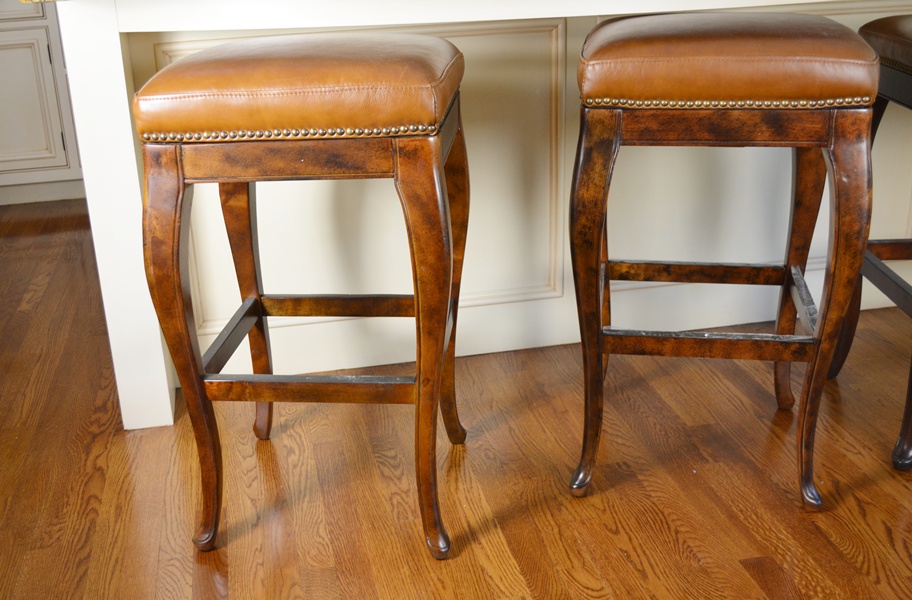 Four Frontgate Leather Bar Stools